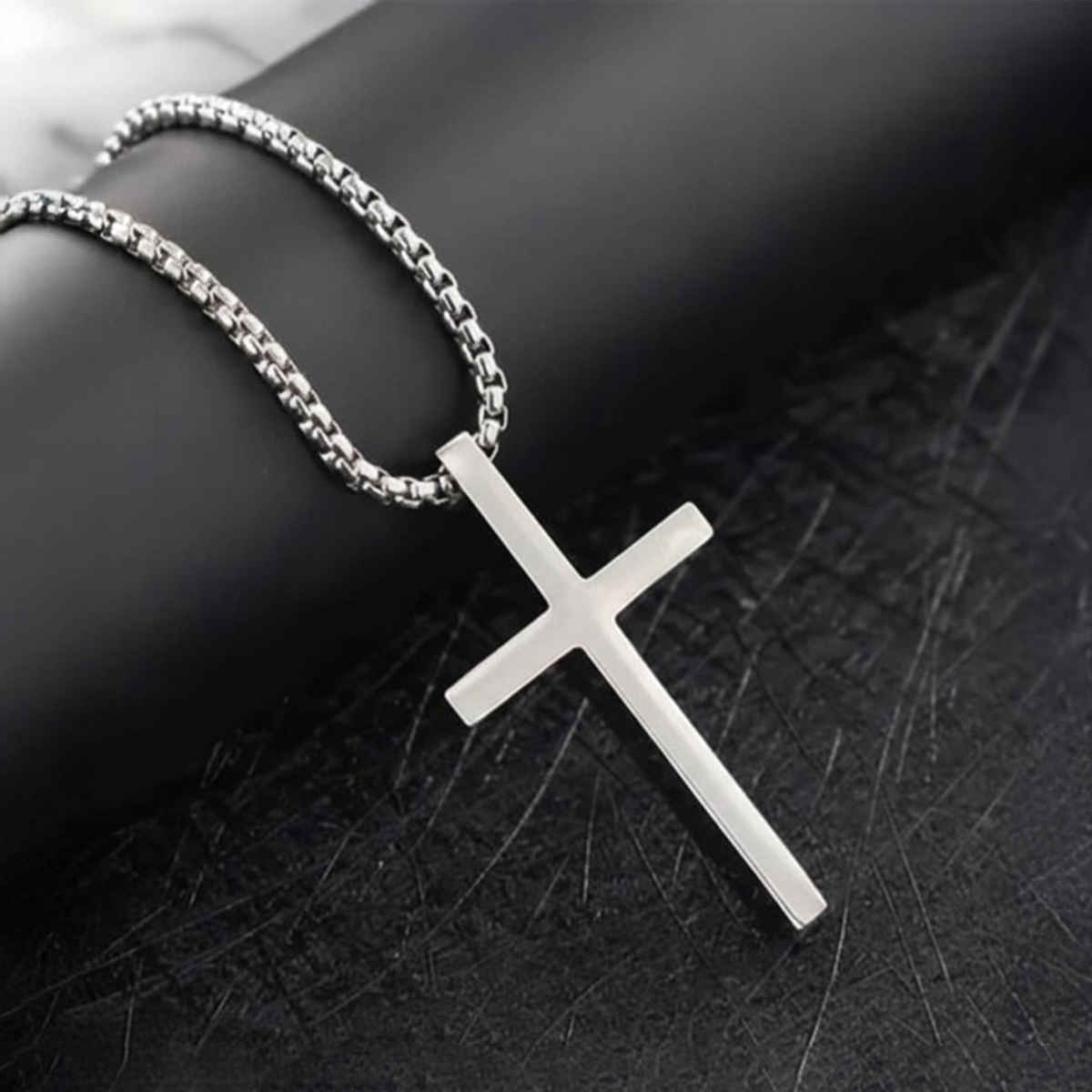 The Opal Factory Men's Pendant | Cross Pendant with Chain | Necklace-104 | Silver