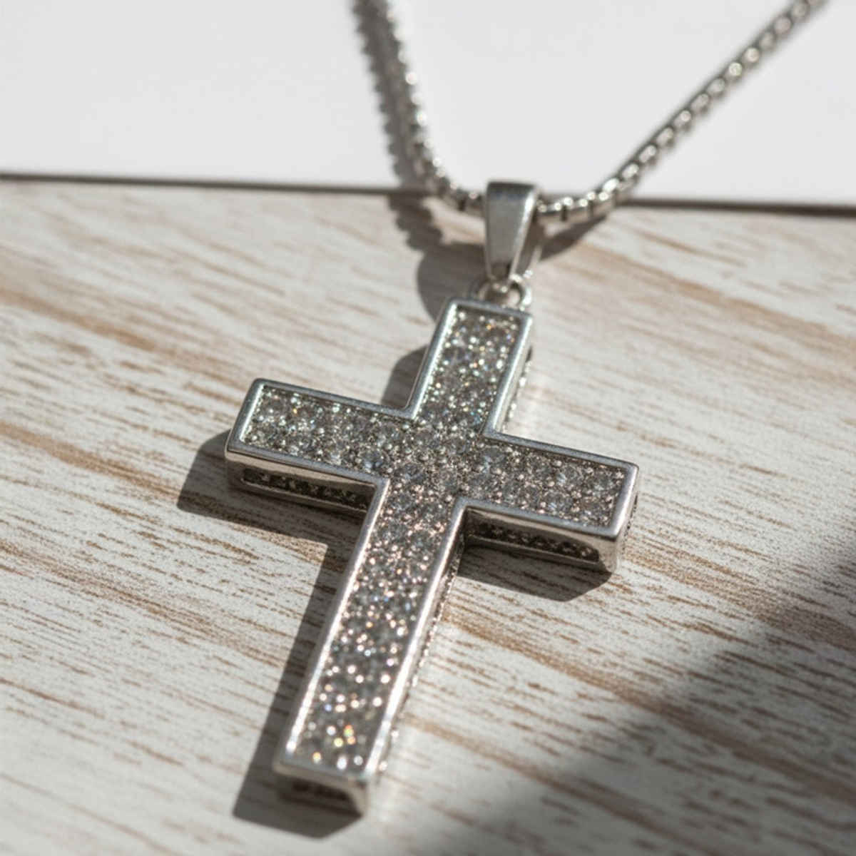 The Opal Factory Men's Jewelry Diamante Heavy Cross Pendant Chain | Necklace-090 | Silver