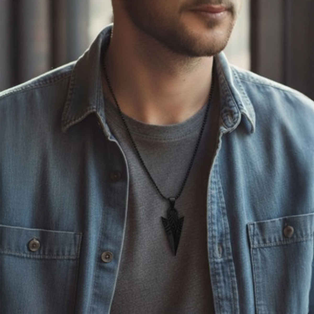 The Opal Factory Men's Jewelry Arrow Pendant Small with Chain | Necklace-101 | Black