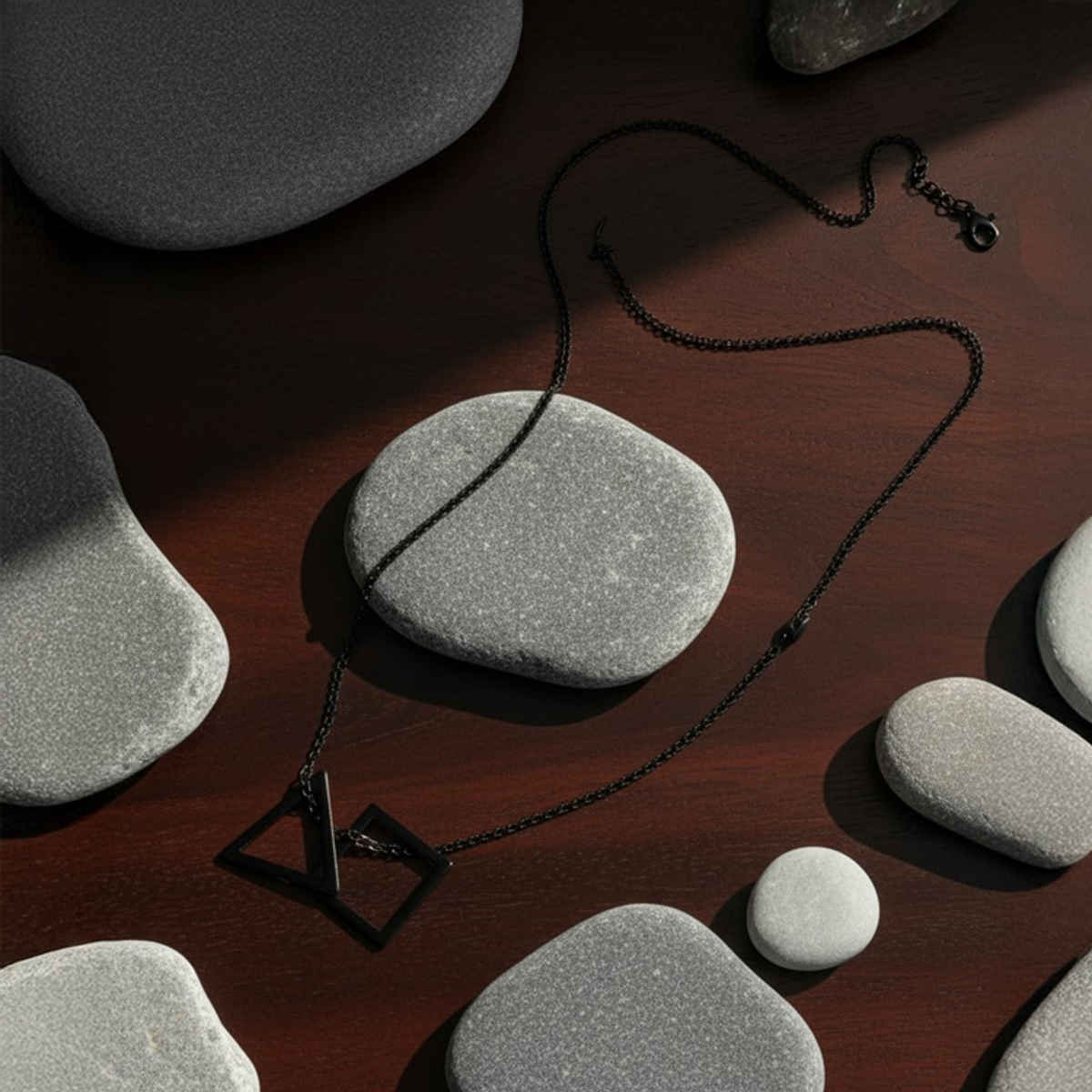 The Opal Factory Men's Jewelry Triangle in Square Pendant Chain | Necklace-093 | Black