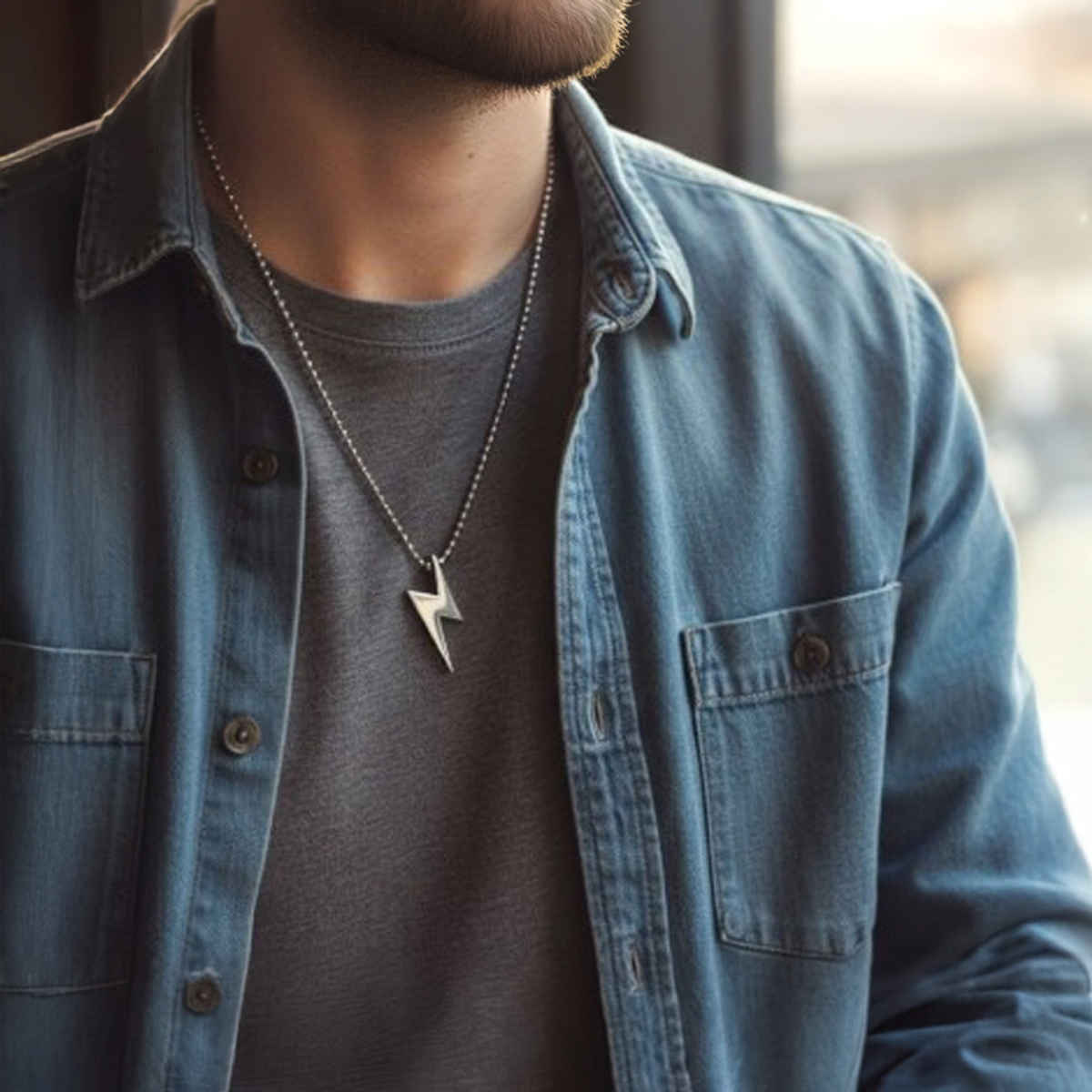 The Opal Factory Men's Jewelry Small Lightening Pendant Chain | Necklace-084 | Silver