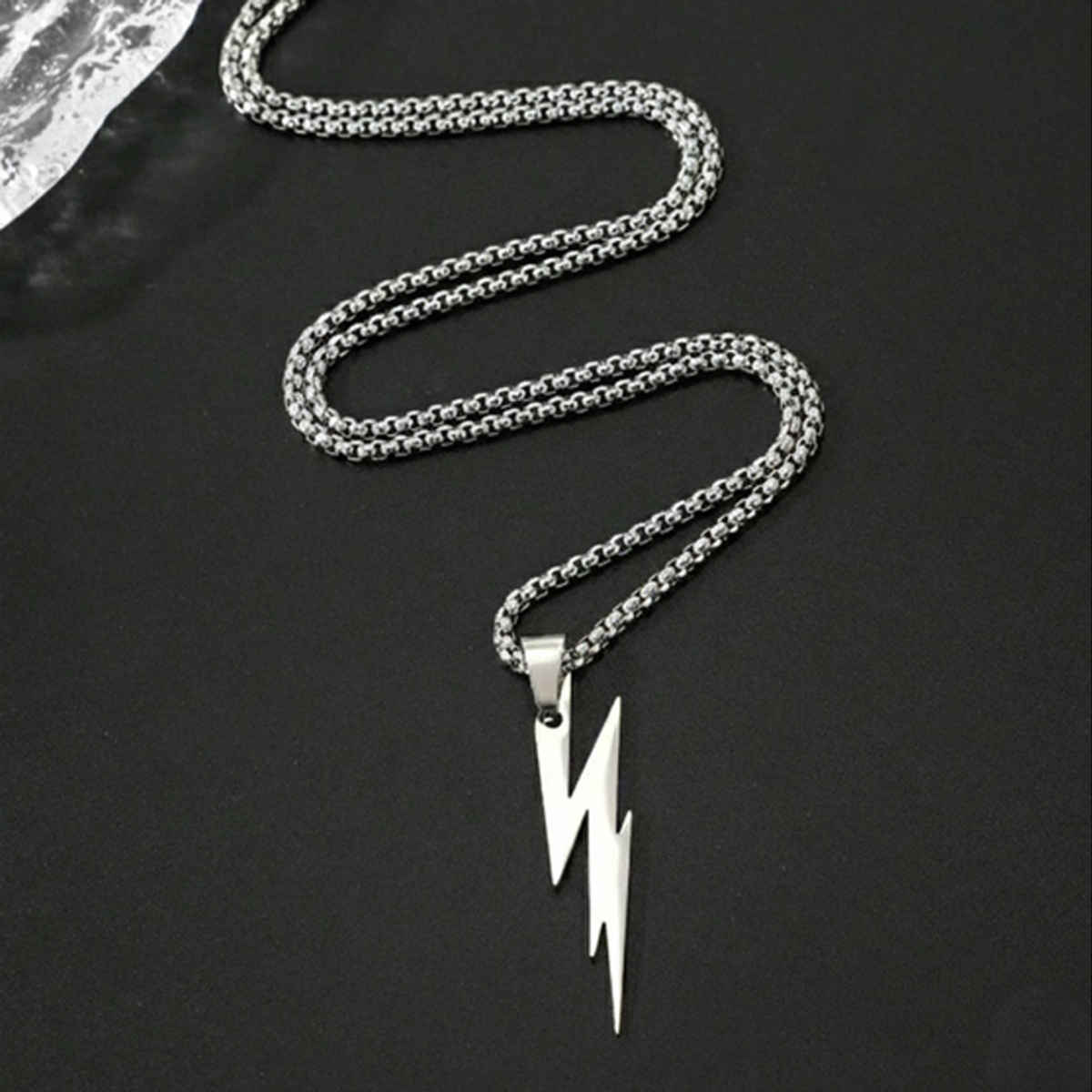 The Opal Factory Men's Jewelry Big Lightening Pendant Chain | Necklace-086 | Silver
