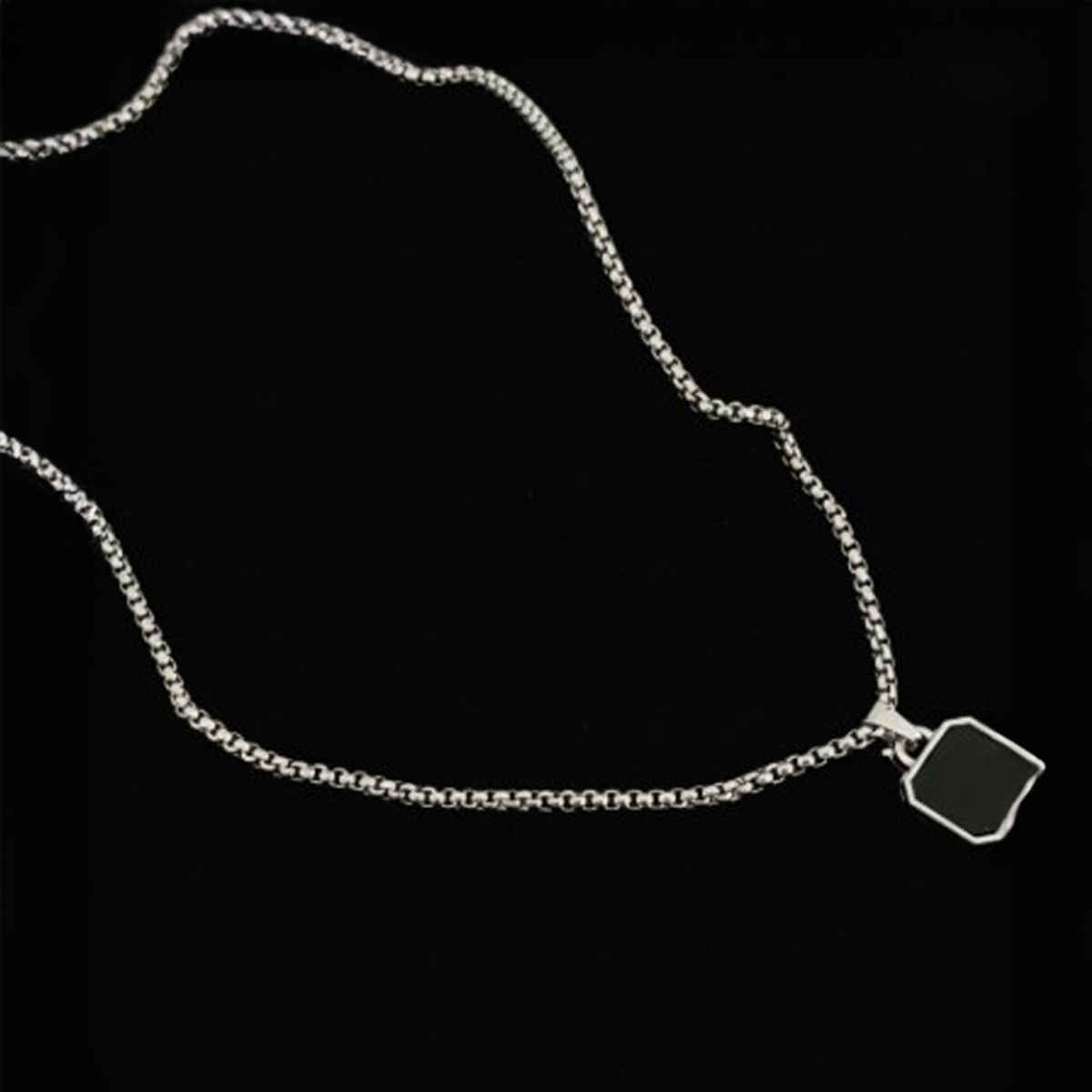 The Opal Factory Men's Pendant | Square Pendant with Chain | Necklace-096 | Silver