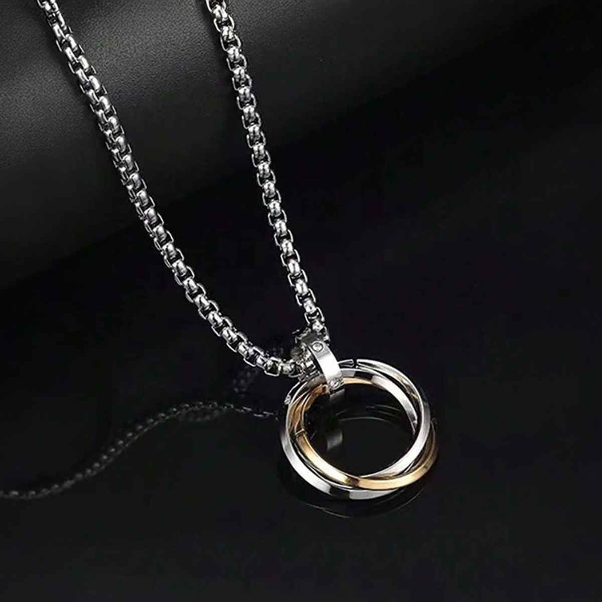 The Opal Factory Men's Jewelry Circle in Circle Pendant Chain | Necklace-092 | Silver