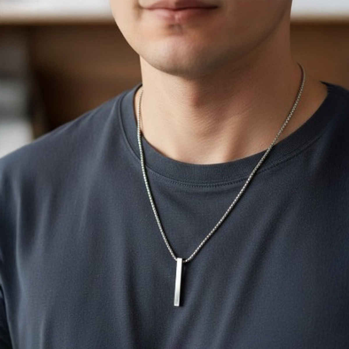 The Opal Factory Men's Pendant | Bar Pendant with Chain | Necklace-107 | Silver