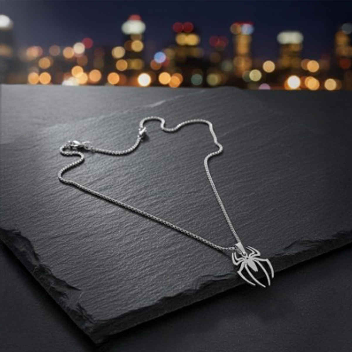 The Opal Factory Men's Jewelry Spider Pendant with Chain | Necklace-121 | Silver