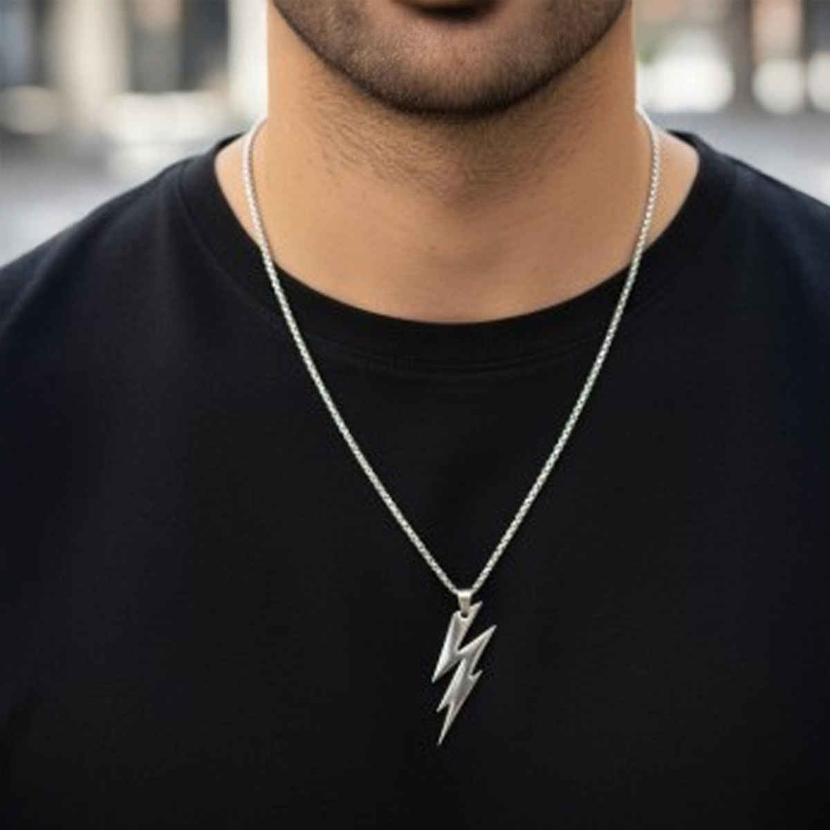 The Opal Factory Men's Jewelry Big Lightening Pendant Chain | Necklace-086 | Silver