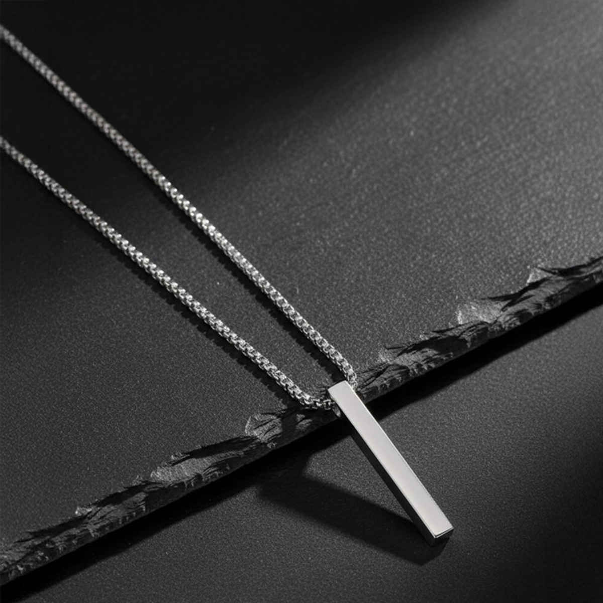 The Opal Factory Men's Pendant | Bar Pendant with Chain | Necklace-107 | Silver