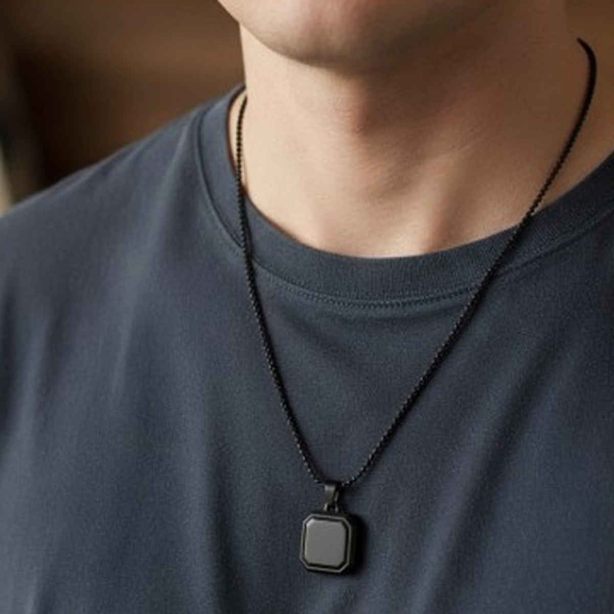 The Opal Factory Men's Pendant | Square Pendant with Chain | Necklace-097 | Black
