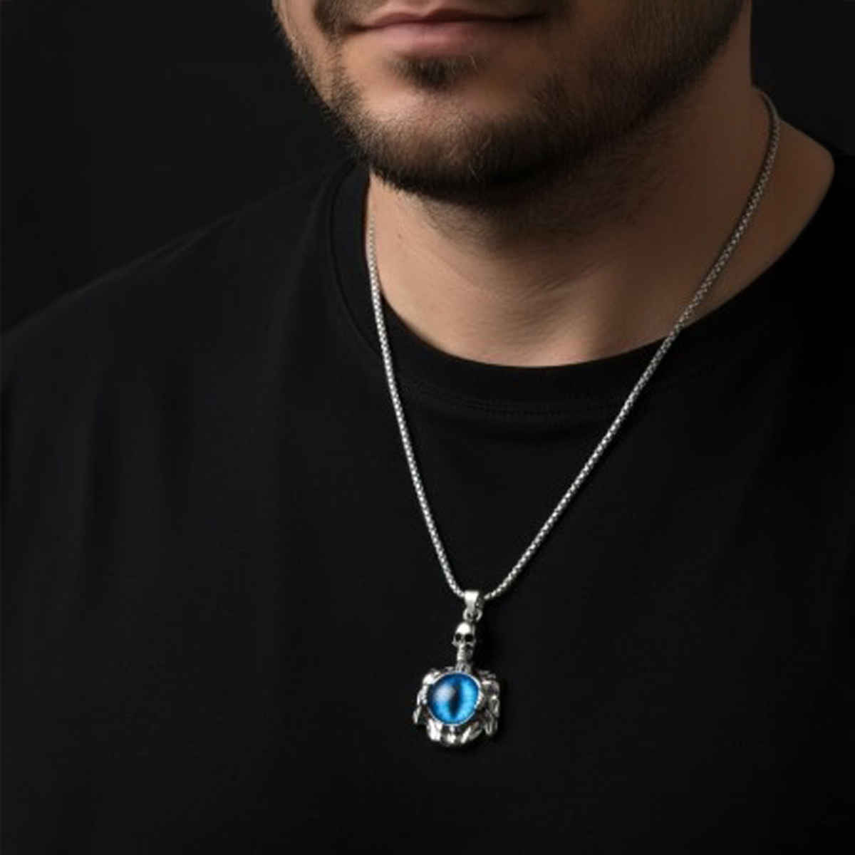 The Opal Factory Men's Jewelry Evil Eye Gothic Skeleton/Skull Pendant with Chain | Necklace-116