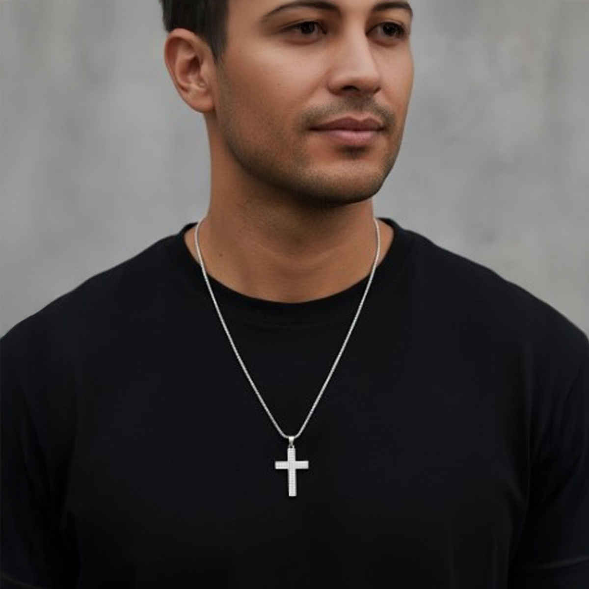 The Opal Factory Men's Jewelry Diamante Heavy Cross Pendant Chain | Necklace-090 | Silver