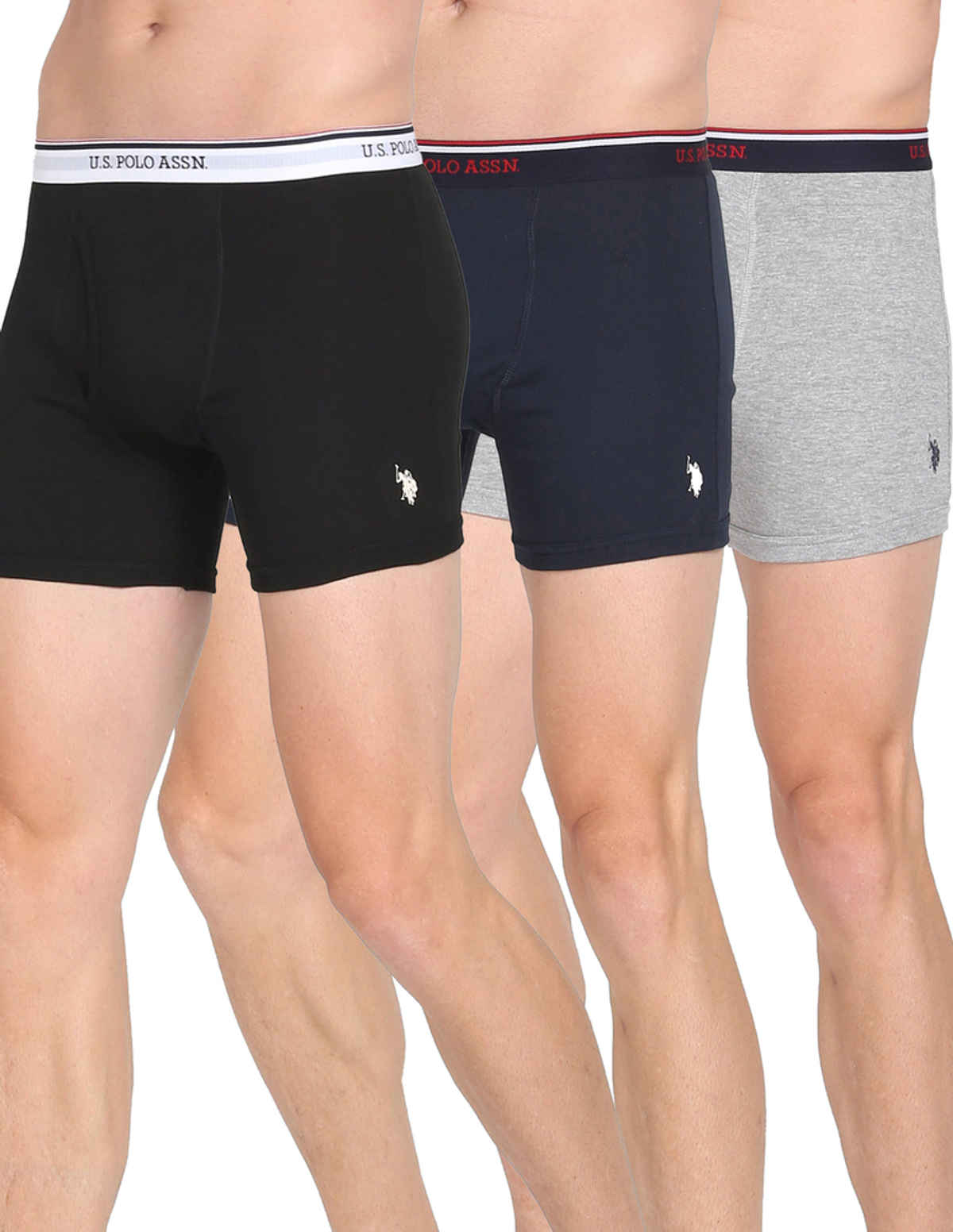 USPA Men Briefs - Pack of 3 Solid Cotton Trunks Black - Grey Melange & Navy - M