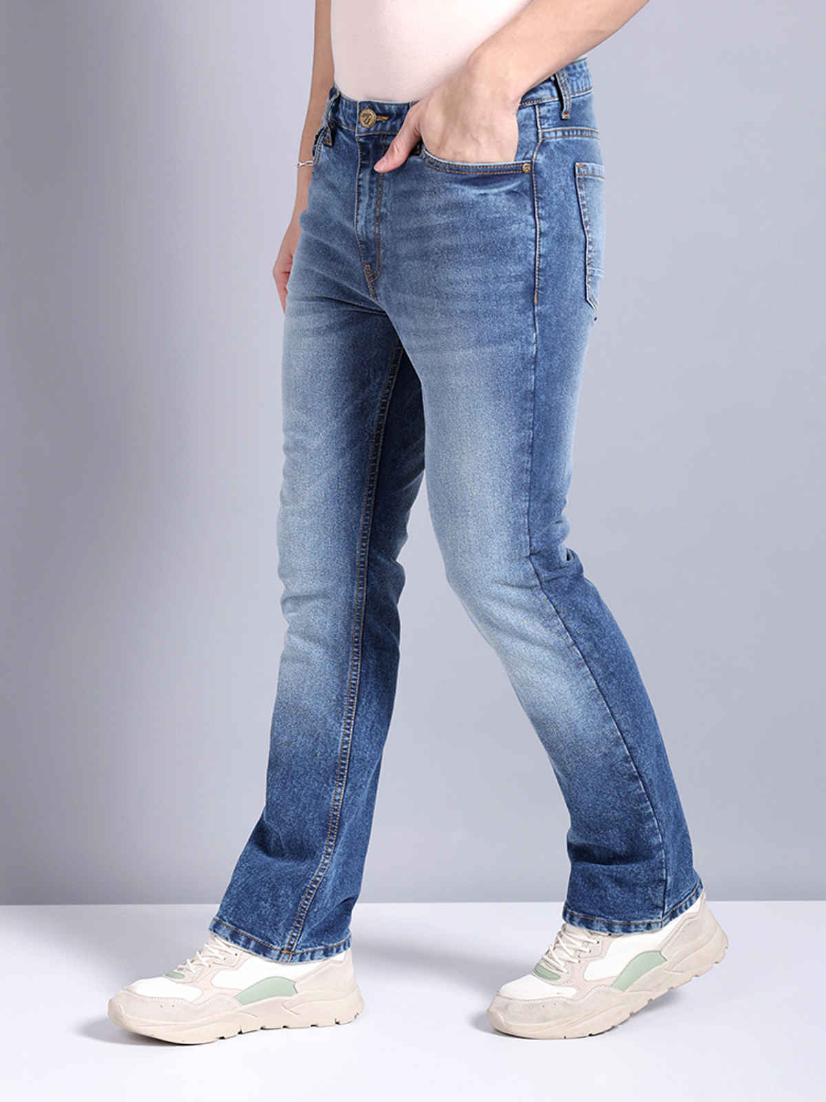 The Indian Garage Co Bootcut Solid Casual Jeans | Blue - 34