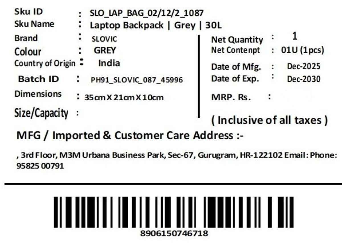 Slovic 16" Polyester Laptop Backpack with Multi Compartments (Grey) | Comfortable & Lightweight