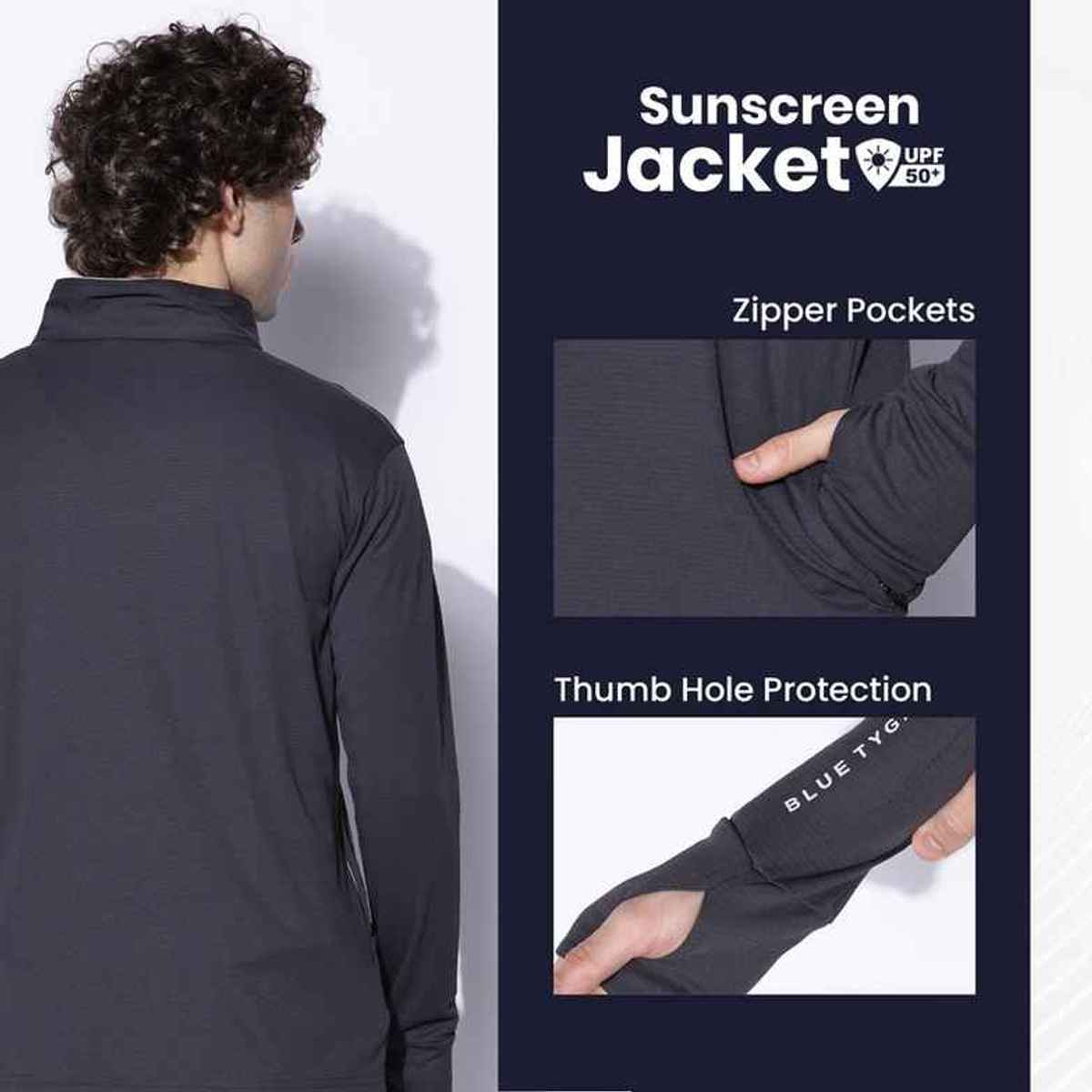 Blue Tyga Men's Sunscreen Jacket - Sje0001 | Charcoal | XXL