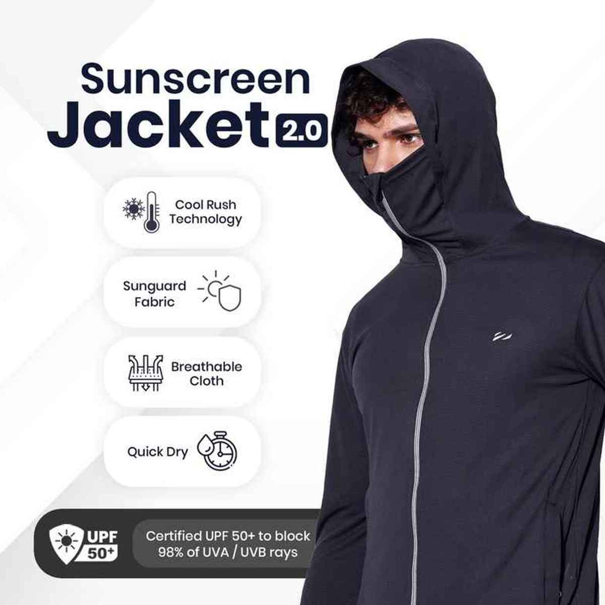 Blue Tyga Men's Sunscreen Jacket - Sje0002 | Charcoal | XXL