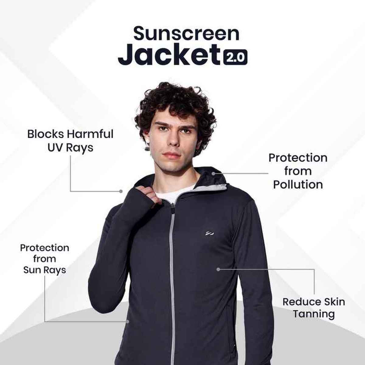 Blue Tyga Men's Sunscreen Jacket - Sje0002 | Charcoal | XXL