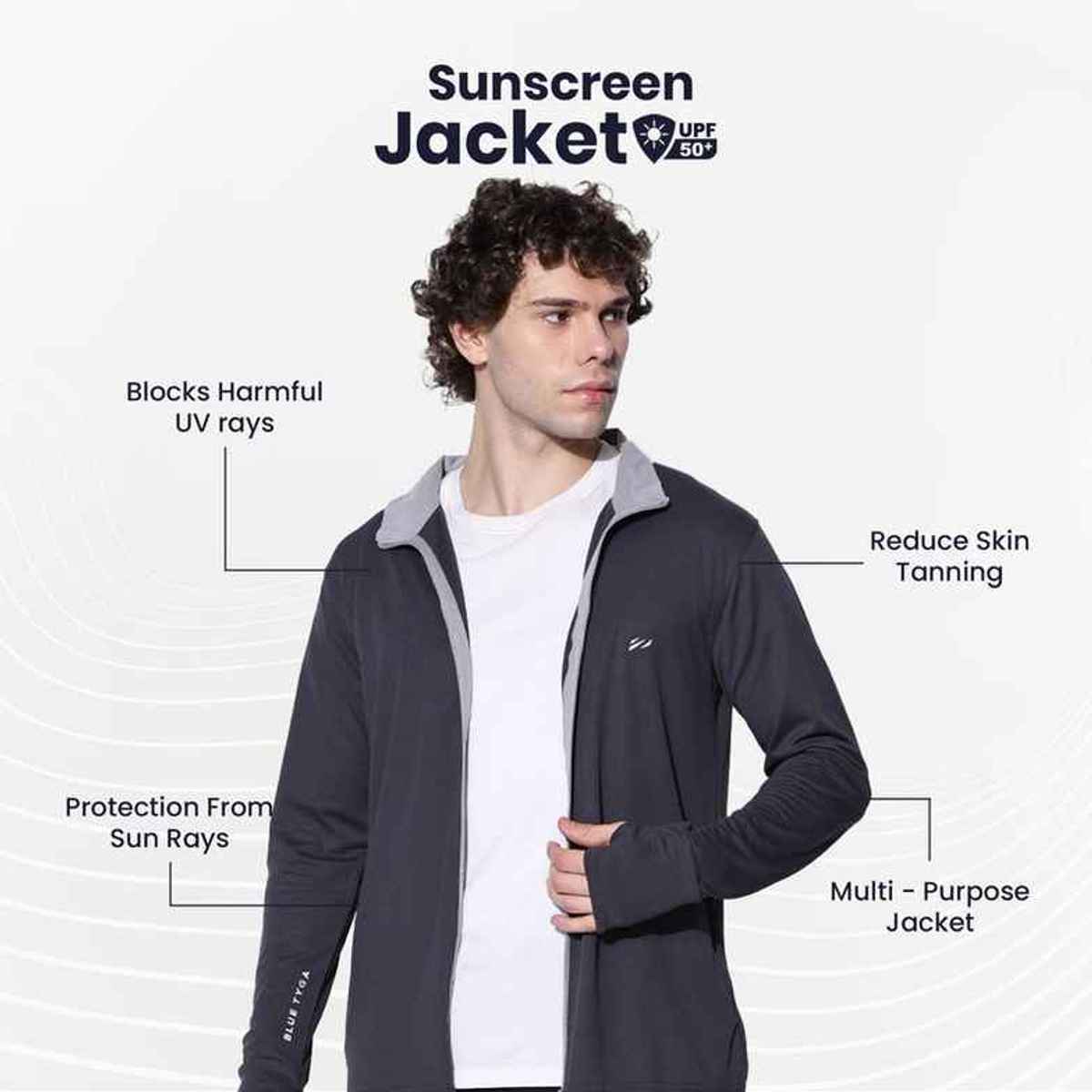 Blue Tyga Men's Sunscreen Jacket - Sje0001 | Charcoal | XXL