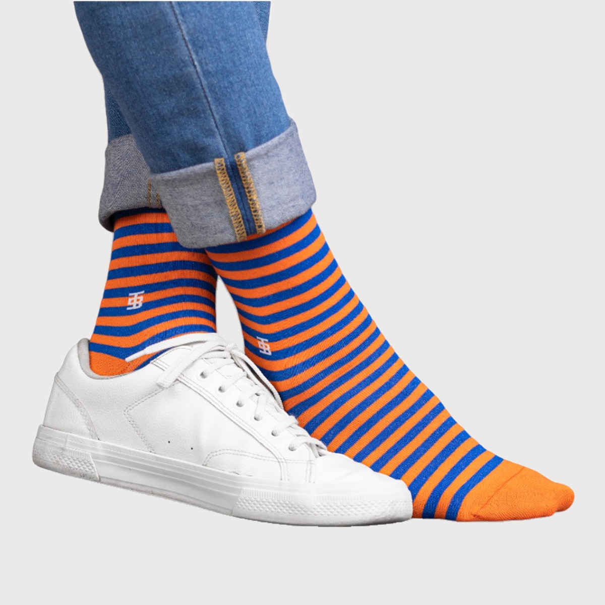 Socksoho Men's Striped Cotton Socks | Orange and Blue - Free Size