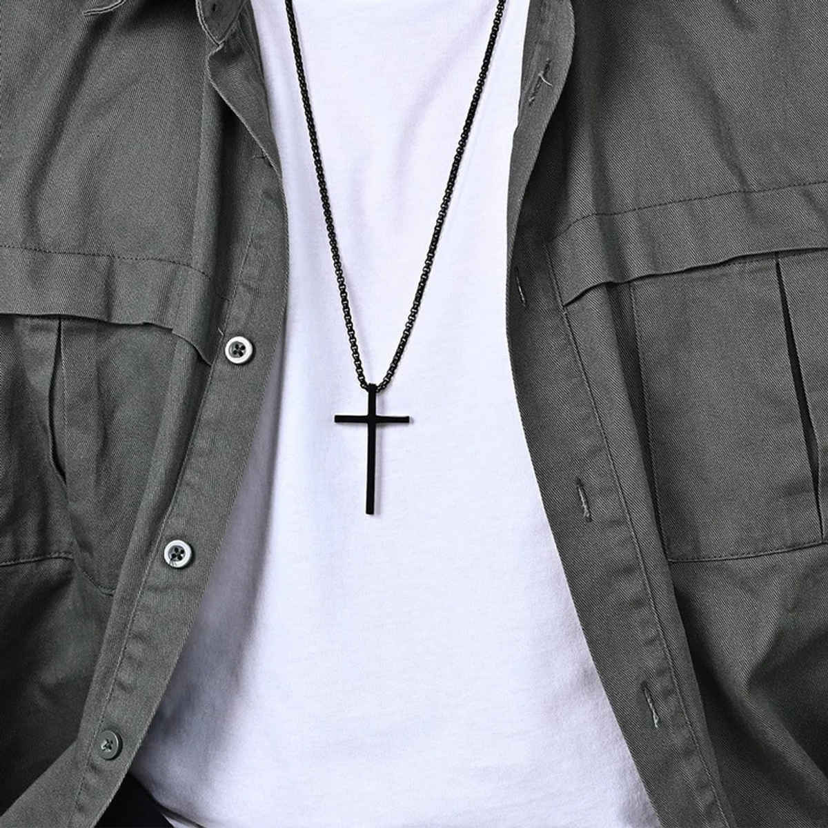 Cross Pendant Men'S Chain Black