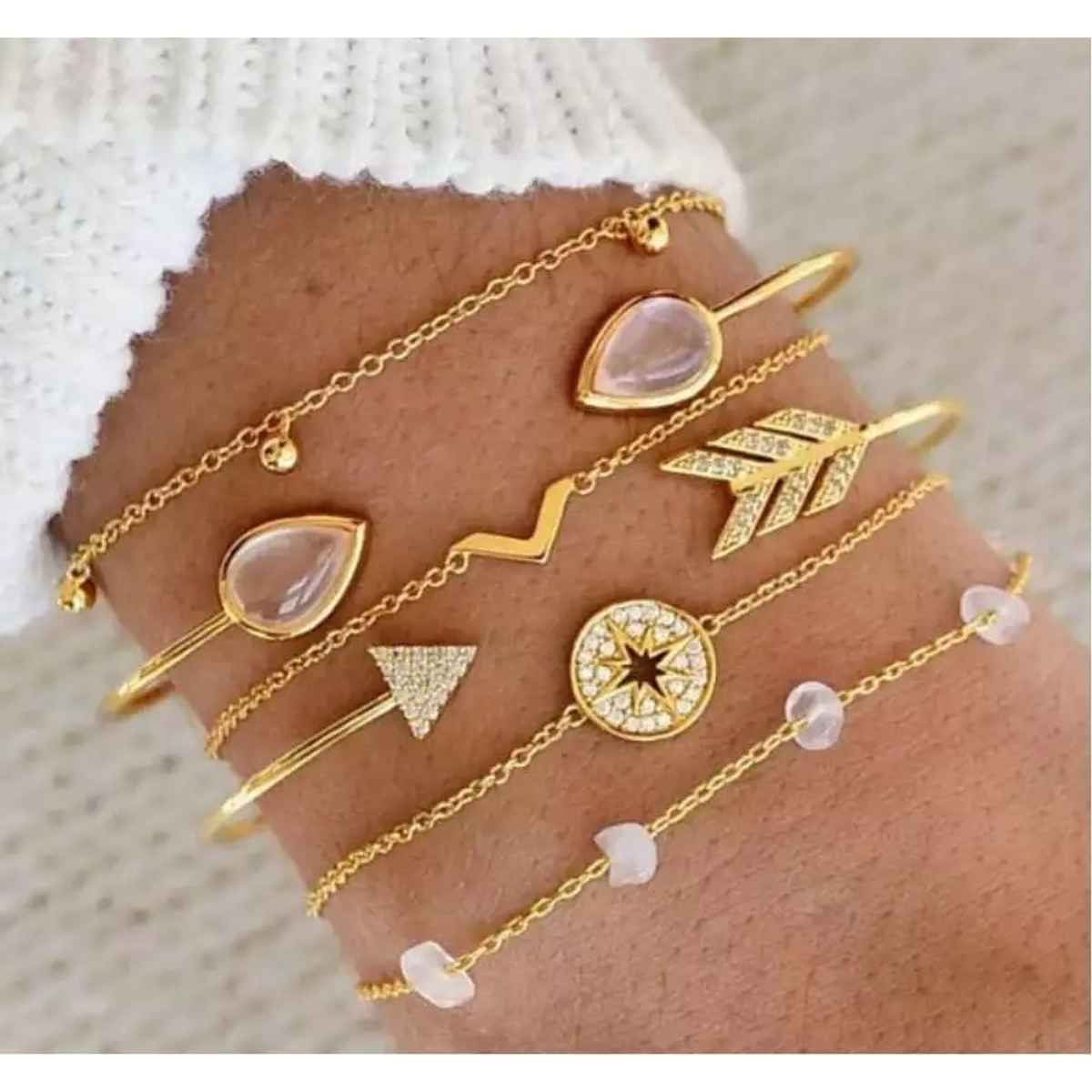 Shining Diva Fashion Set of 6 Stylish Multilayer Gold Plated Bracelet for Women and Girls Rr14669b