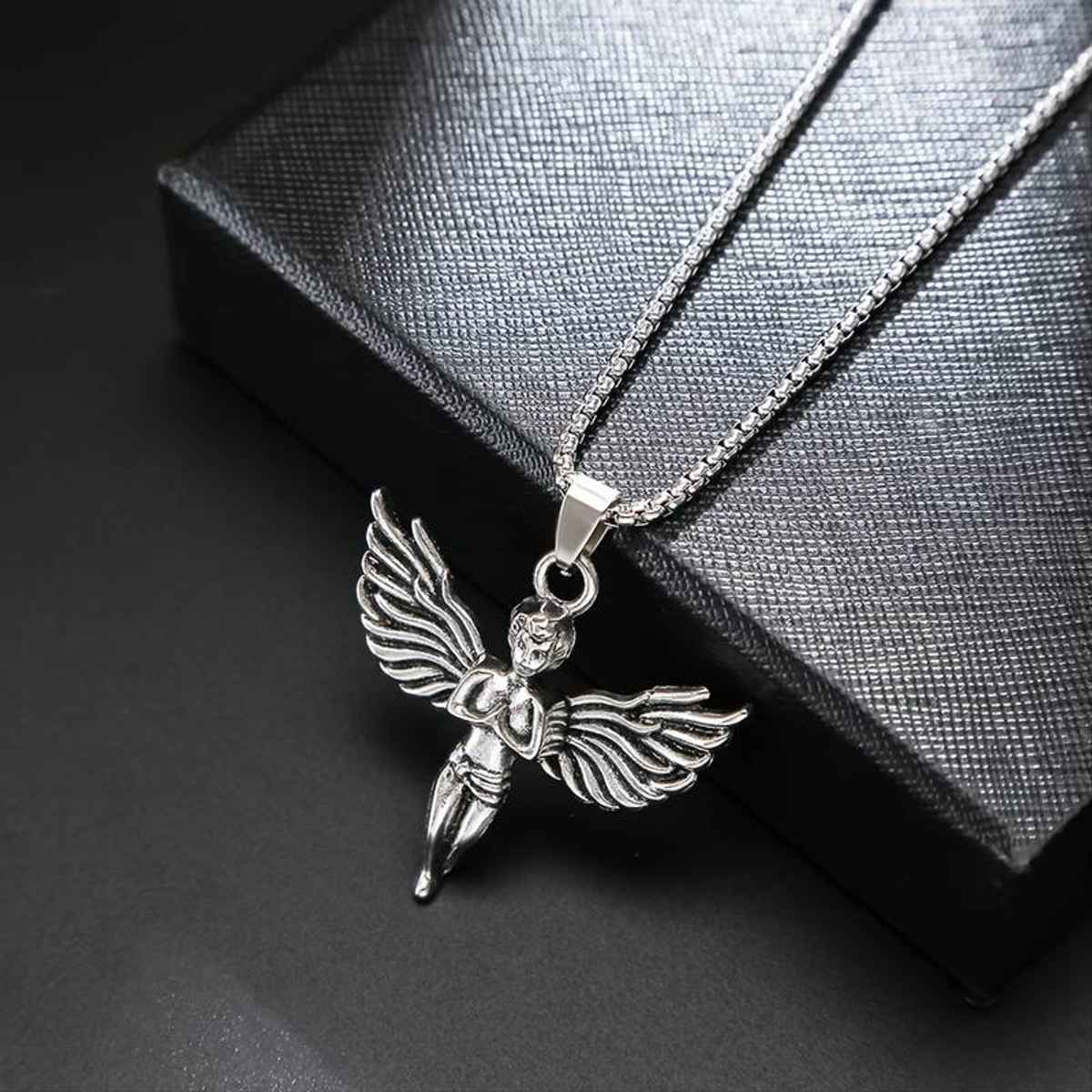 SALTY Alpha Greek Angel Pendant with Chain for Men and Boys| Anti-Tarnish | Silver