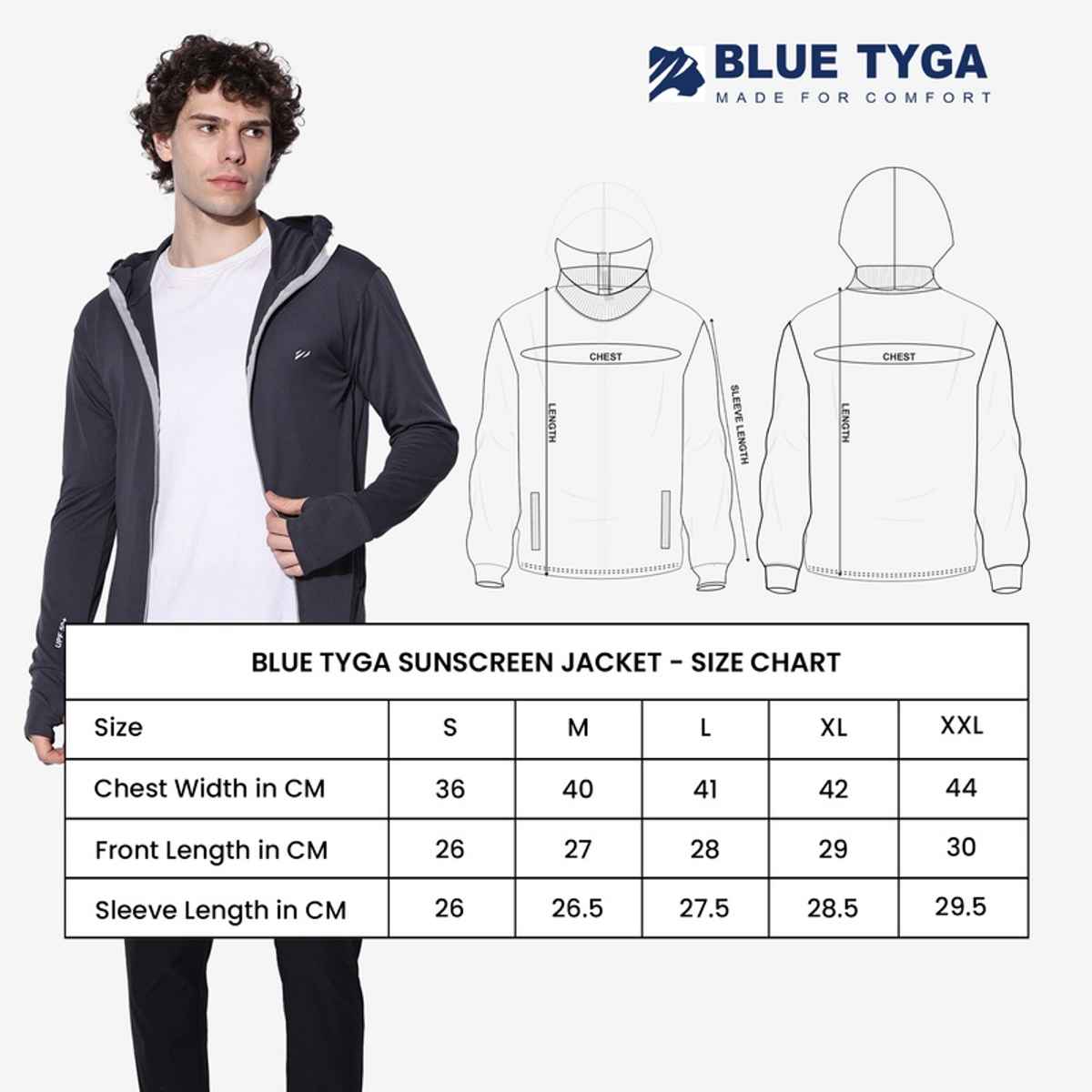 Blue Tyga Men's Sunscreen Jacket - Sje0002 | Charcoal | S