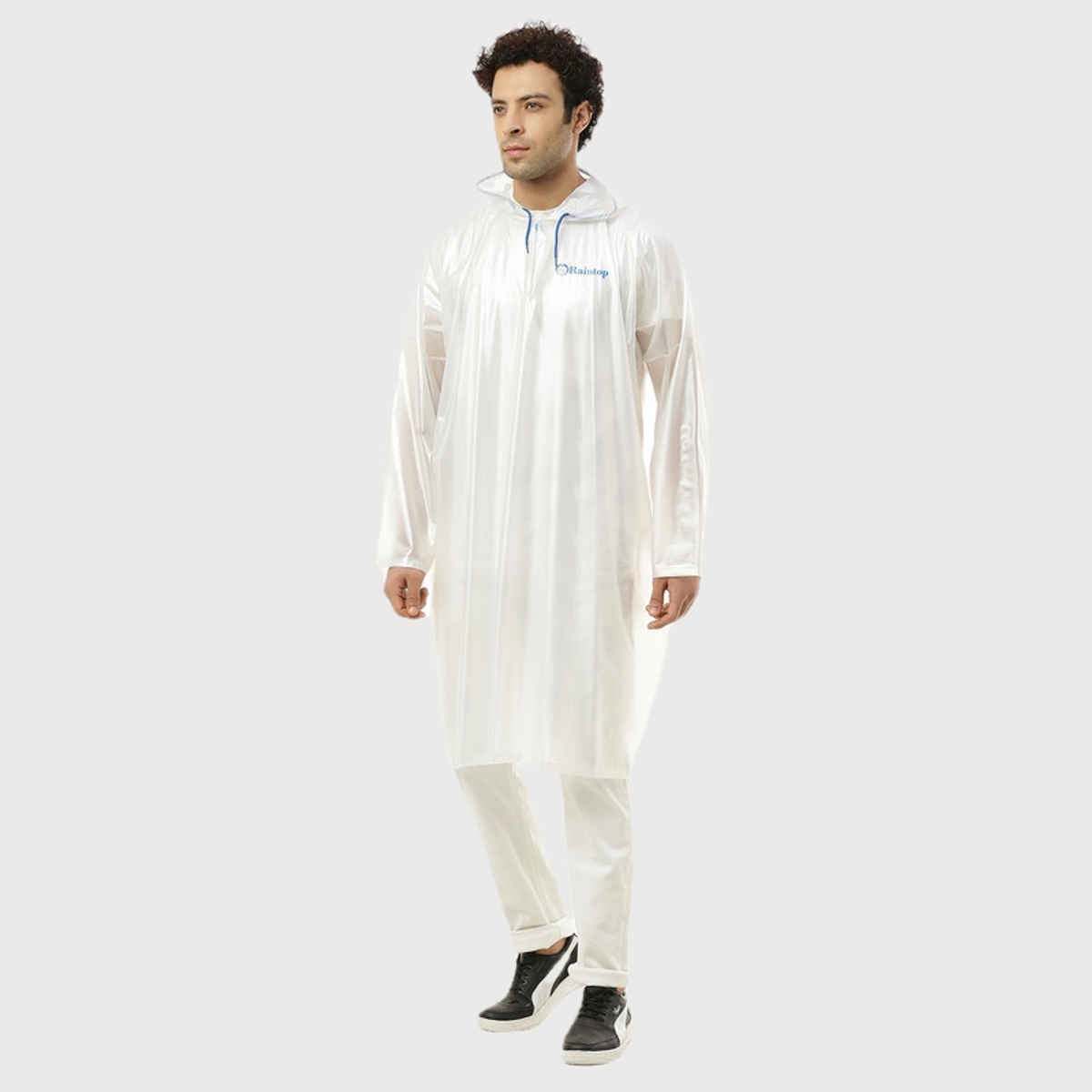 ZEEL Rain Poncho Hooded Coat One Size Suit for Men and Women with Adjustable Hood, White Free