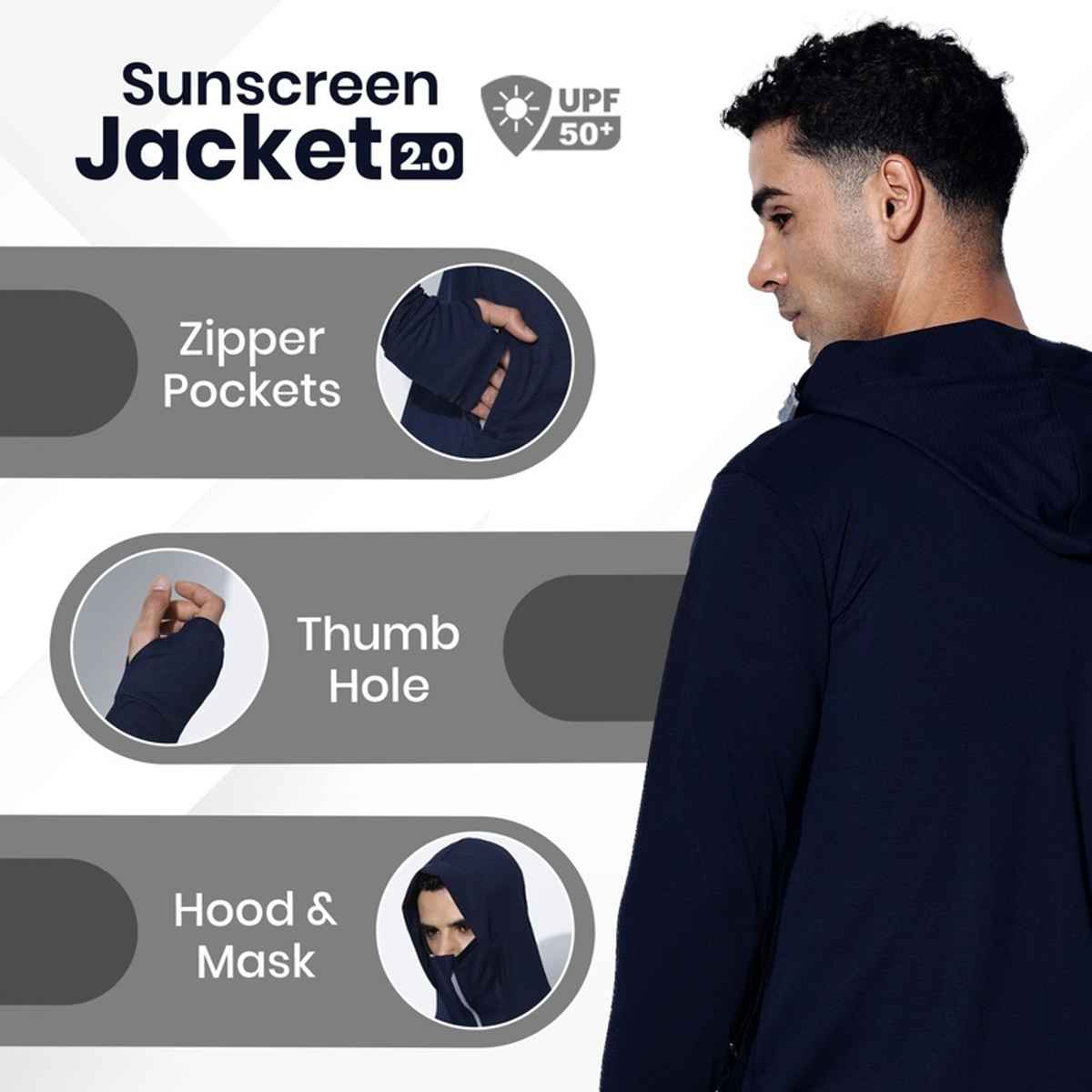 Blue Tyga Men's Sunscreen Jacket - Sje0002 | Navy | S