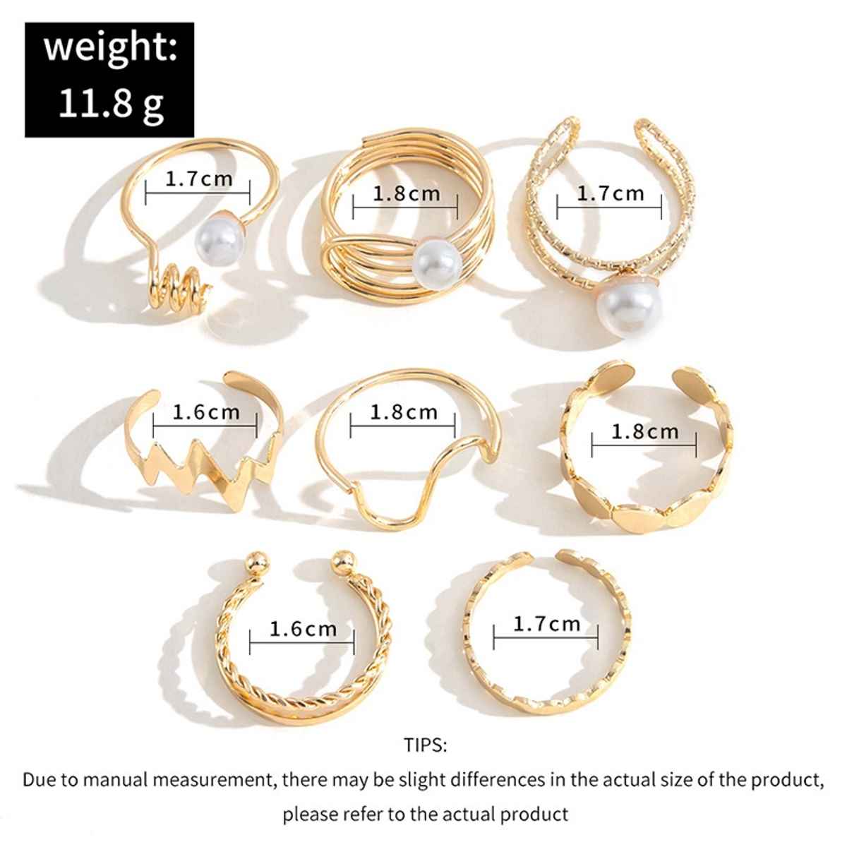 Shining Diva Fashion 8 Pcs Stylish Pearl Rings for Women and Girls | Golden | 14772r