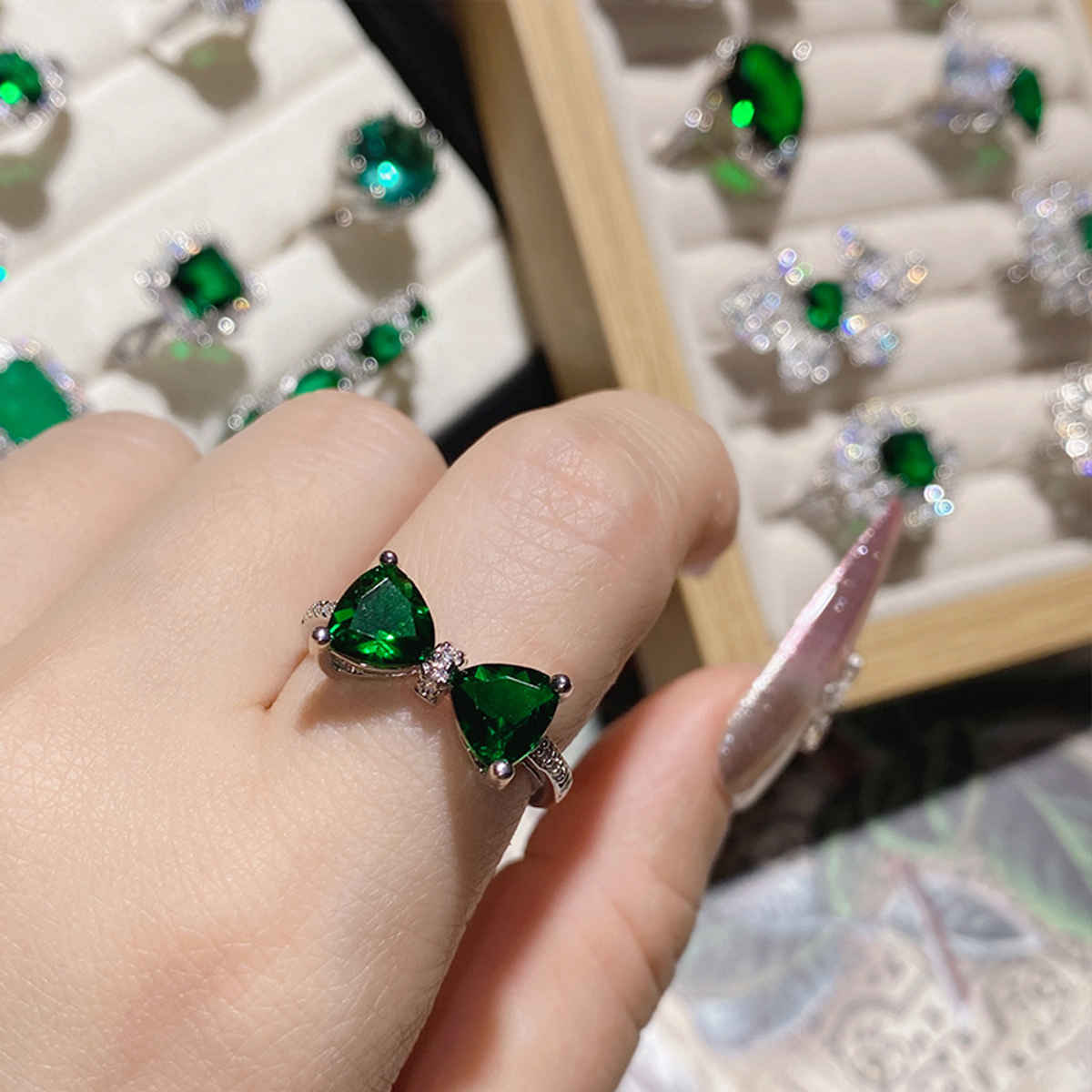 Beautynx Green Ruby Twin Spark Ring | Green | BNX-RNG-0038