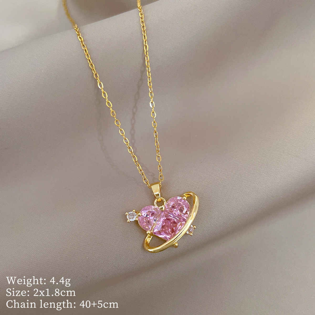Beautynx Pink Saturn Heart Necklace | Pink | BNX-NK-0034