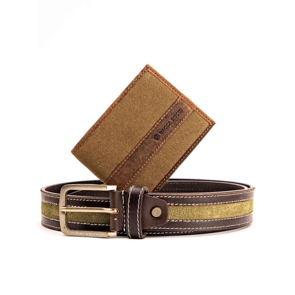 Bacca Bucci Men's Gift Set | Belt & Wallet | Brown - 36 Inches