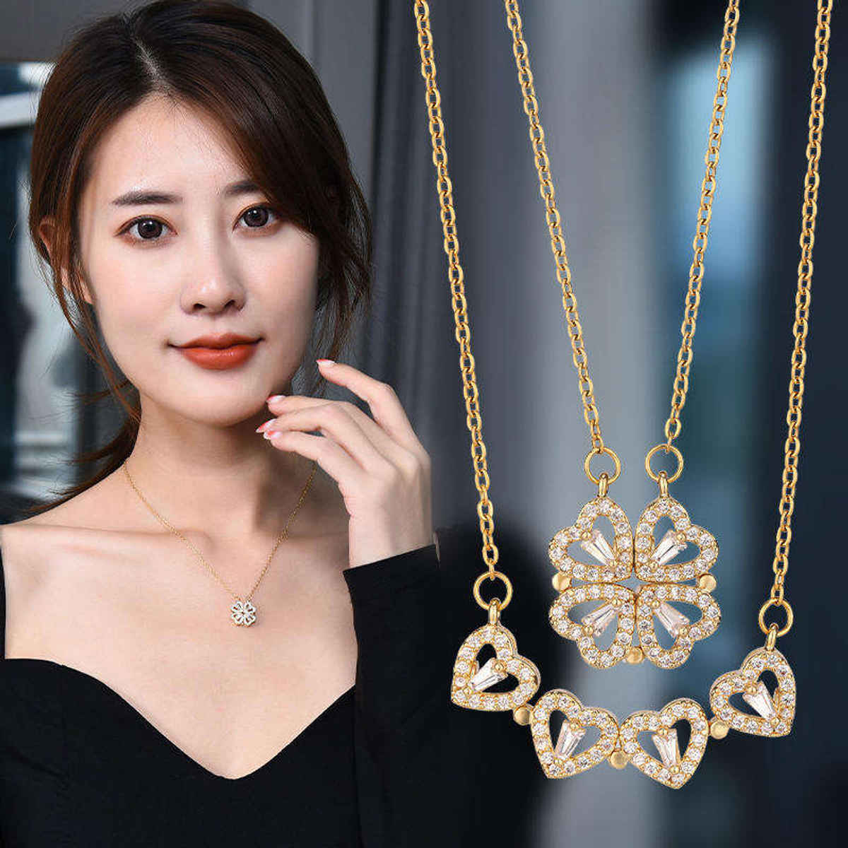 Beautynx 2-in-1 Magnetic Four-Leaf Clover Necklace | Gold | BNX-NK-0040