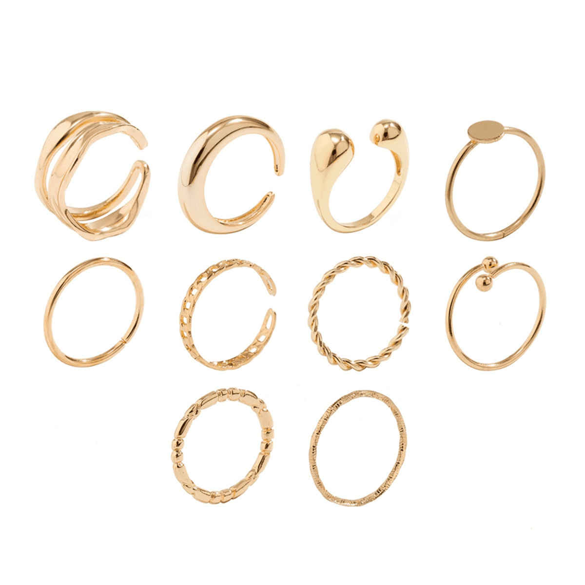 Jewels Galaxy Gold Plated Geometric Twisted Waterdrop Open Ring Set