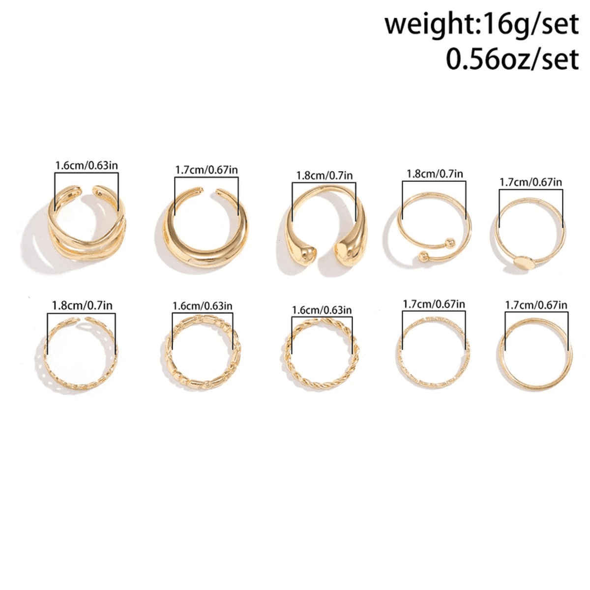 Jewels Galaxy Gold Plated Geometric Twisted Waterdrop Open Ring Set