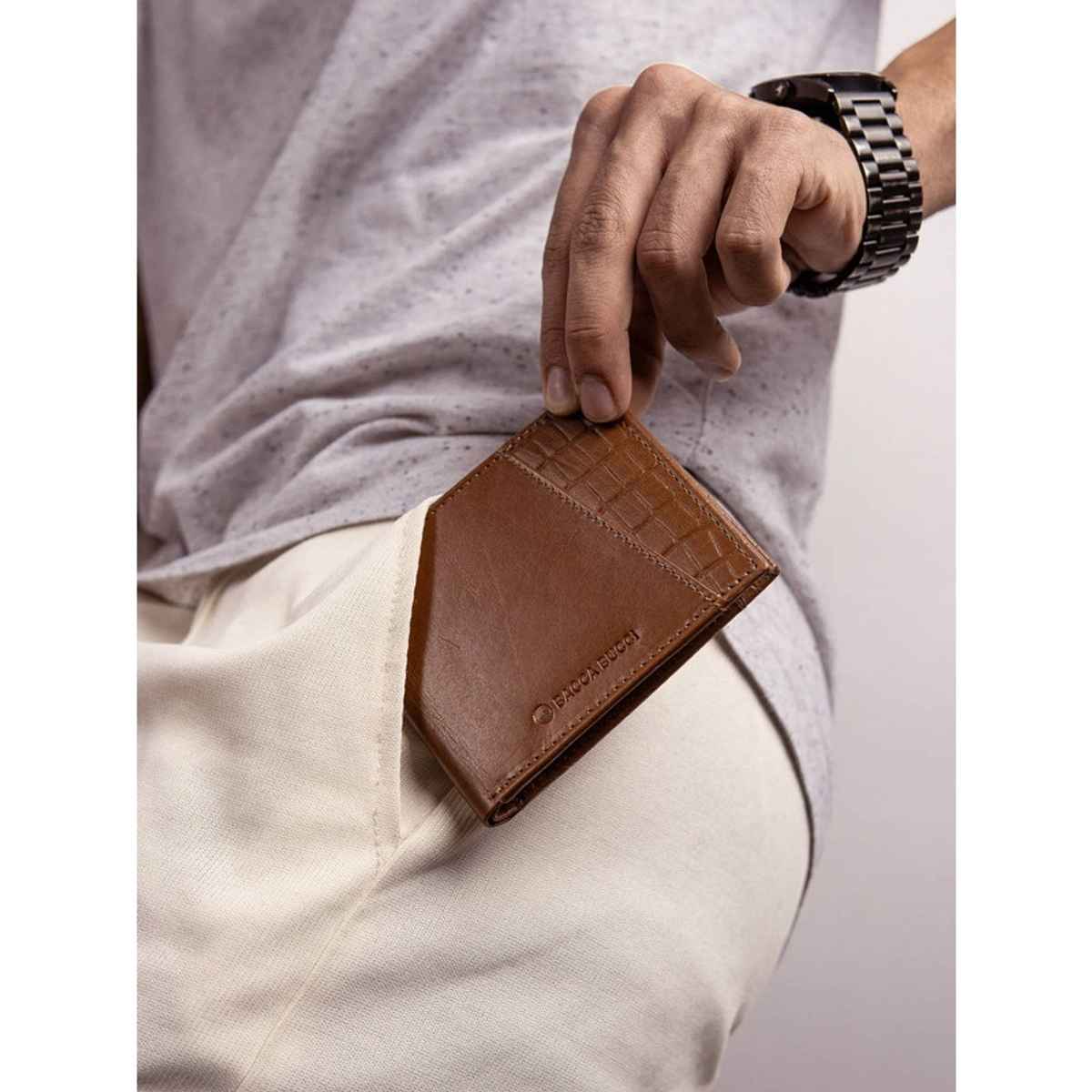 Bacca Bucci Men's Textured Genuine Leather Bi-Fold Wallet | Brown - Free Size