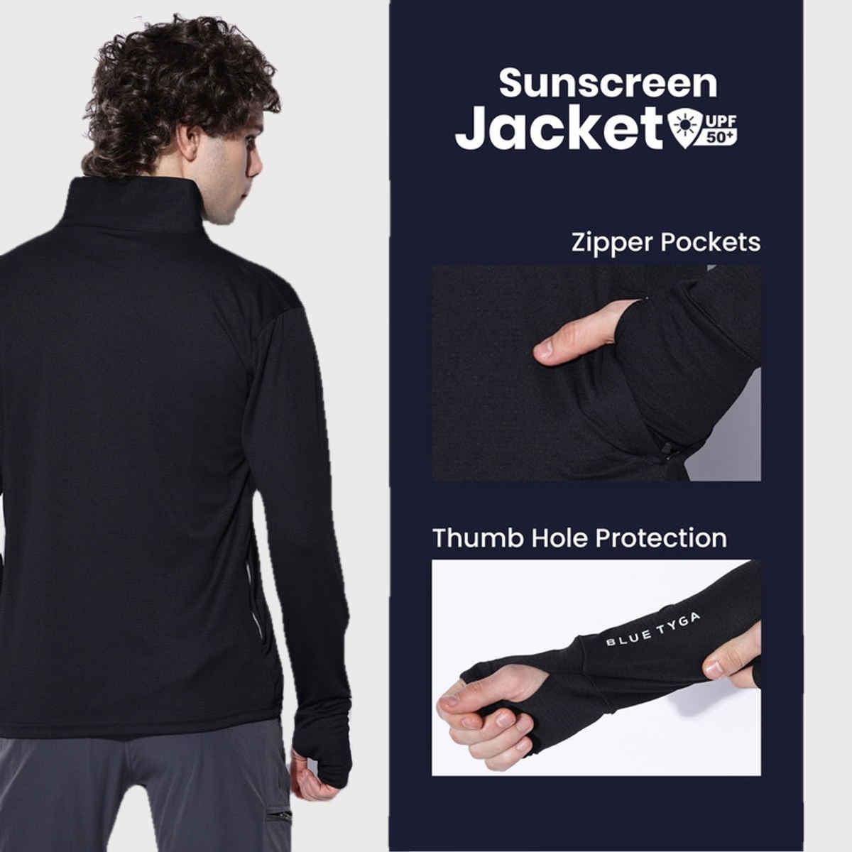 Blue Tyga Men's Sunscreen Jacket - Sje0001 | Black | S