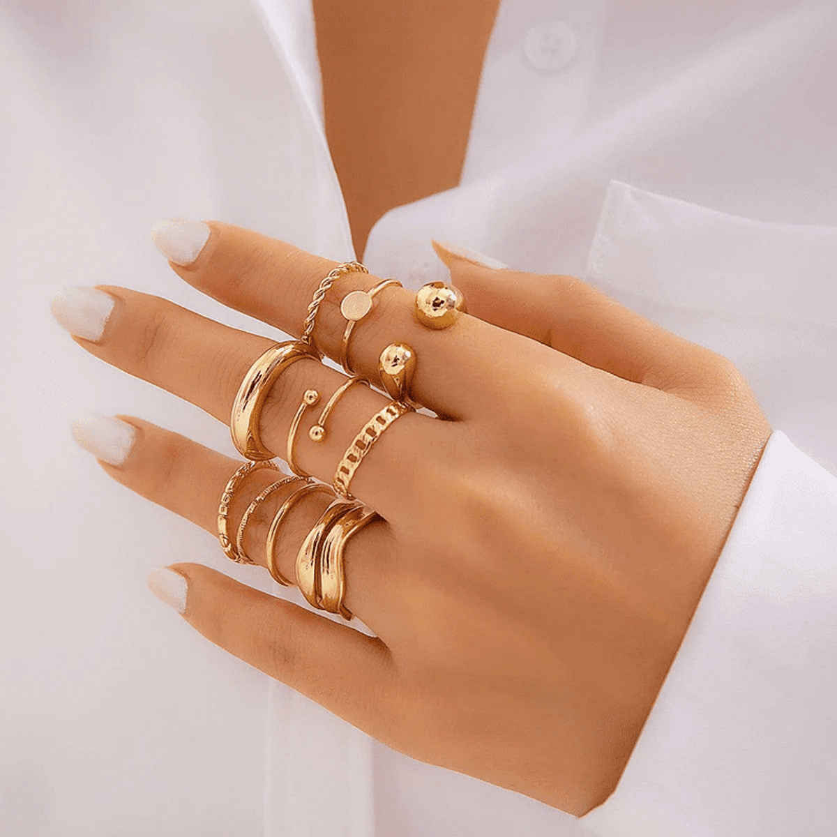 Jewels Galaxy Gold Plated Geometric Twisted Waterdrop Open Ring Set