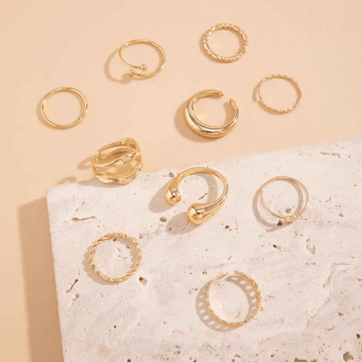 Jewels Galaxy Gold Plated Geometric Twisted Waterdrop Open Ring Set