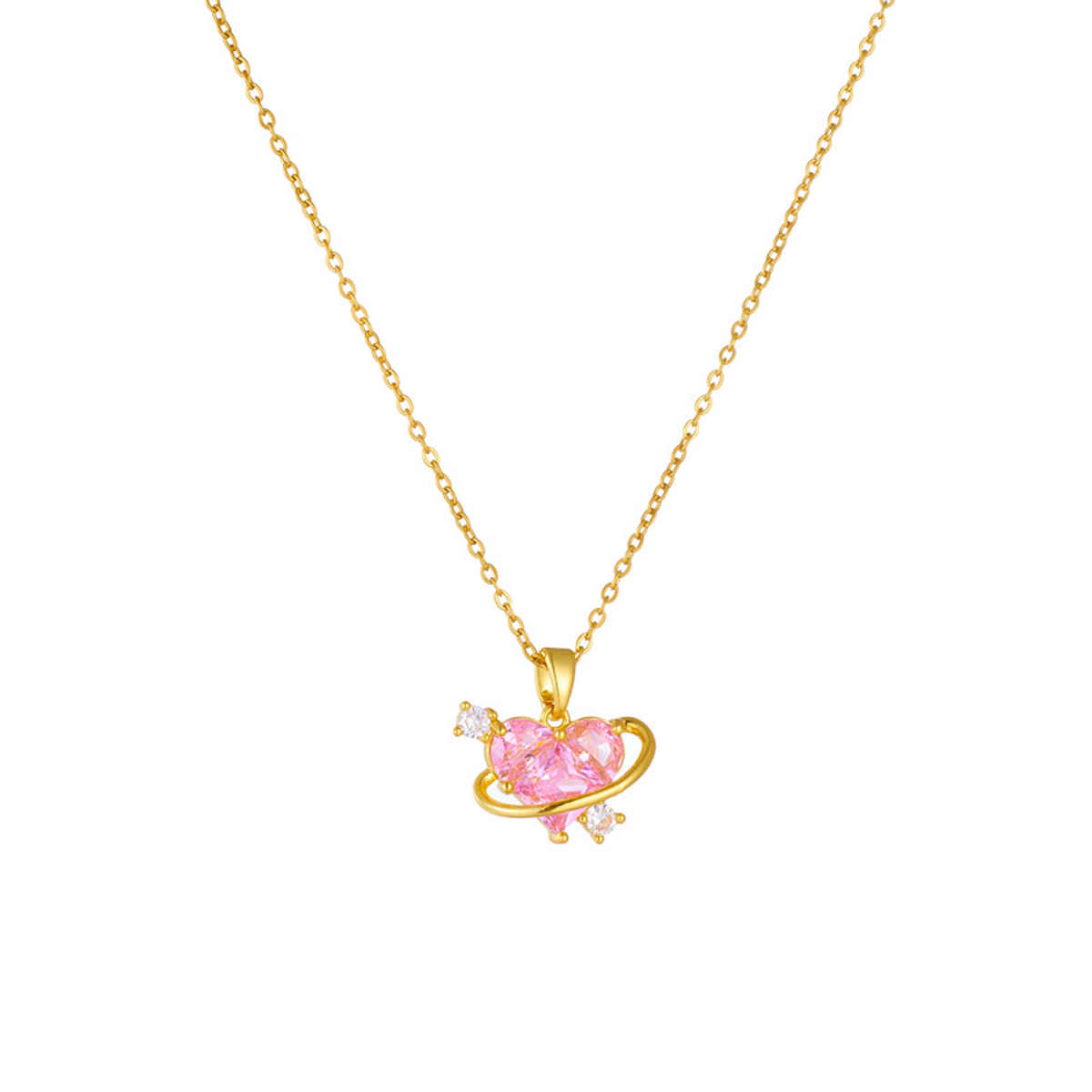 Beautynx Pink Saturn Heart Necklace | Pink | BNX-NK-0034