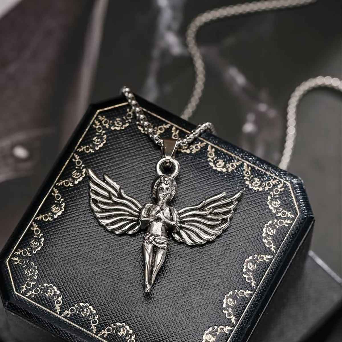 SALTY Alpha Greek Angel Pendant with Chain for Men and Boys| Anti-Tarnish | Silver