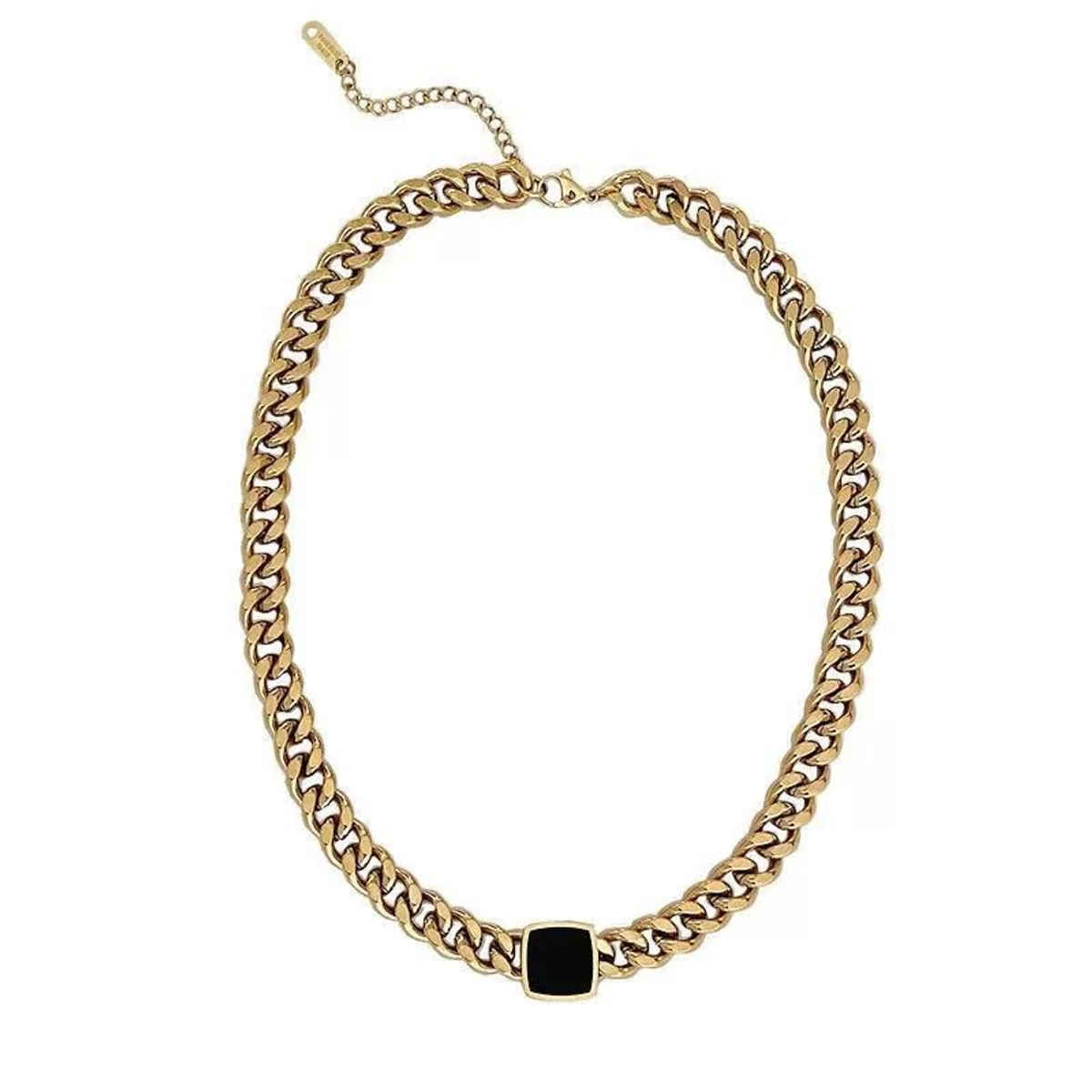 Just Lil Things Chunky Gold Cuban Link Necklace with Black Pendant Bold Statement Jewelry | jltn0577