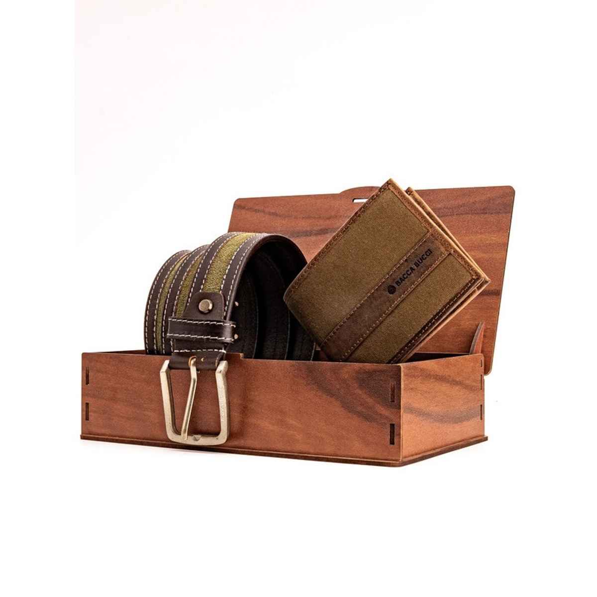 Bacca Bucci Men's Gift Set | Belt & Wallet | Brown - 36 Inches