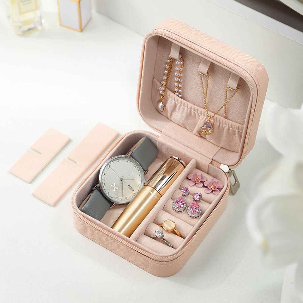 Just Lil Things Travel Jewelry Organizer Storage Box For Rings, Earrings, And Necklaces | Jltjk0015