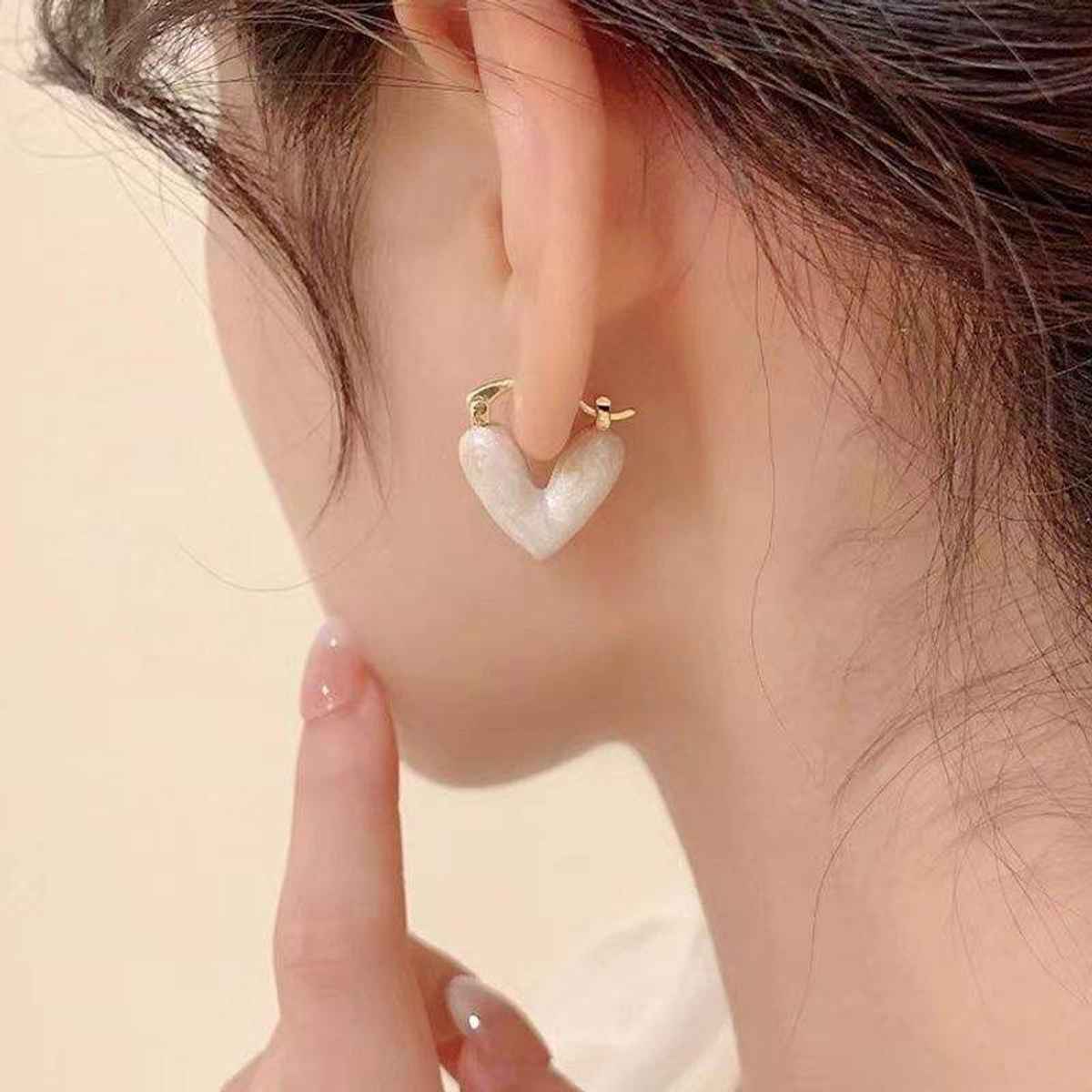 Beautynx White Heart Hoop Earrings | BNX-EAR-0049 - White