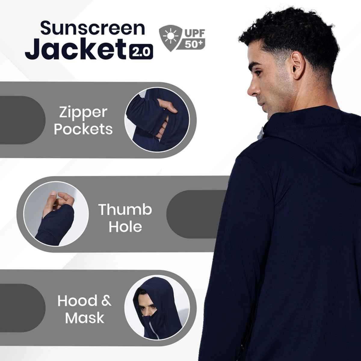 Blue Tyga Men's Sunscreen Jacket - Sje0002 | Navy | XXL