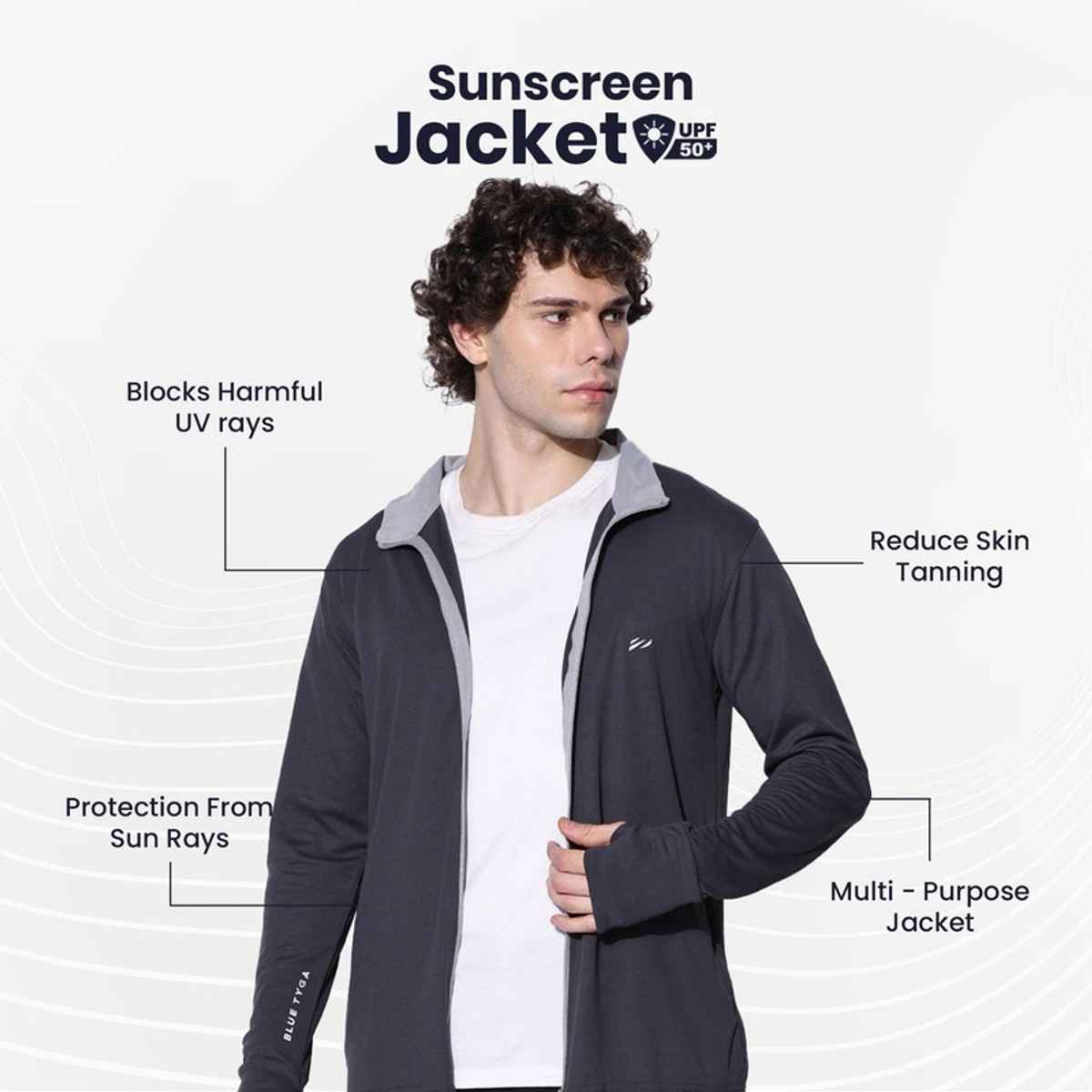 Blue Tyga Men's Sunscreen Jacket - Sje0001 | Charcoal | M