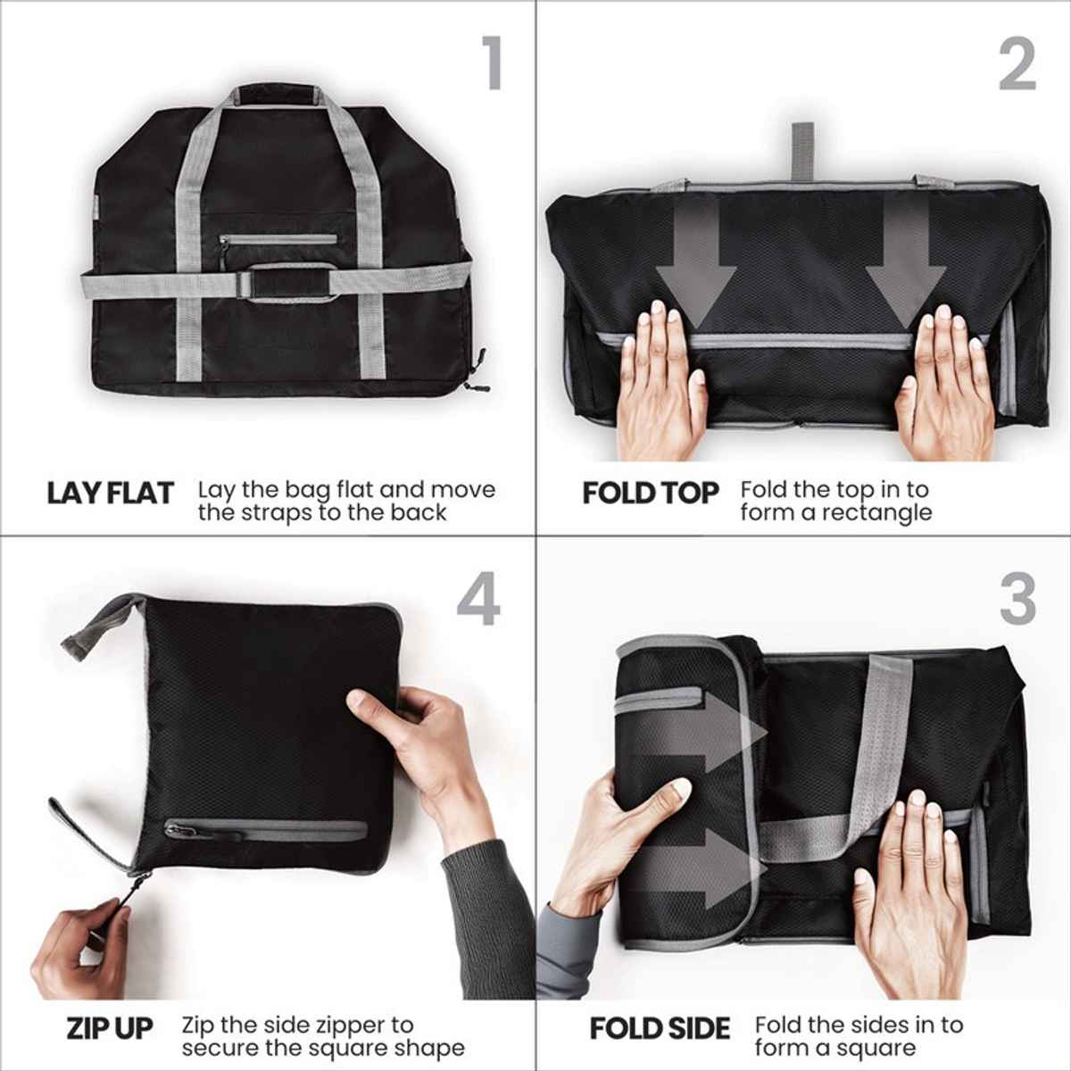FATMUG Foldable Duffel Luggage Bag for Travel Packing and Storage Men Women | Black - 45 L