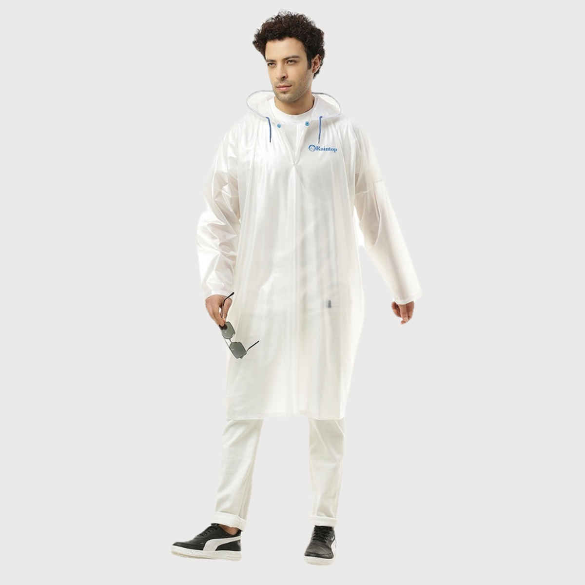 ZEEL Rain Poncho Hooded Coat One Size Suit for Men and Women with Adjustable Hood, White Free